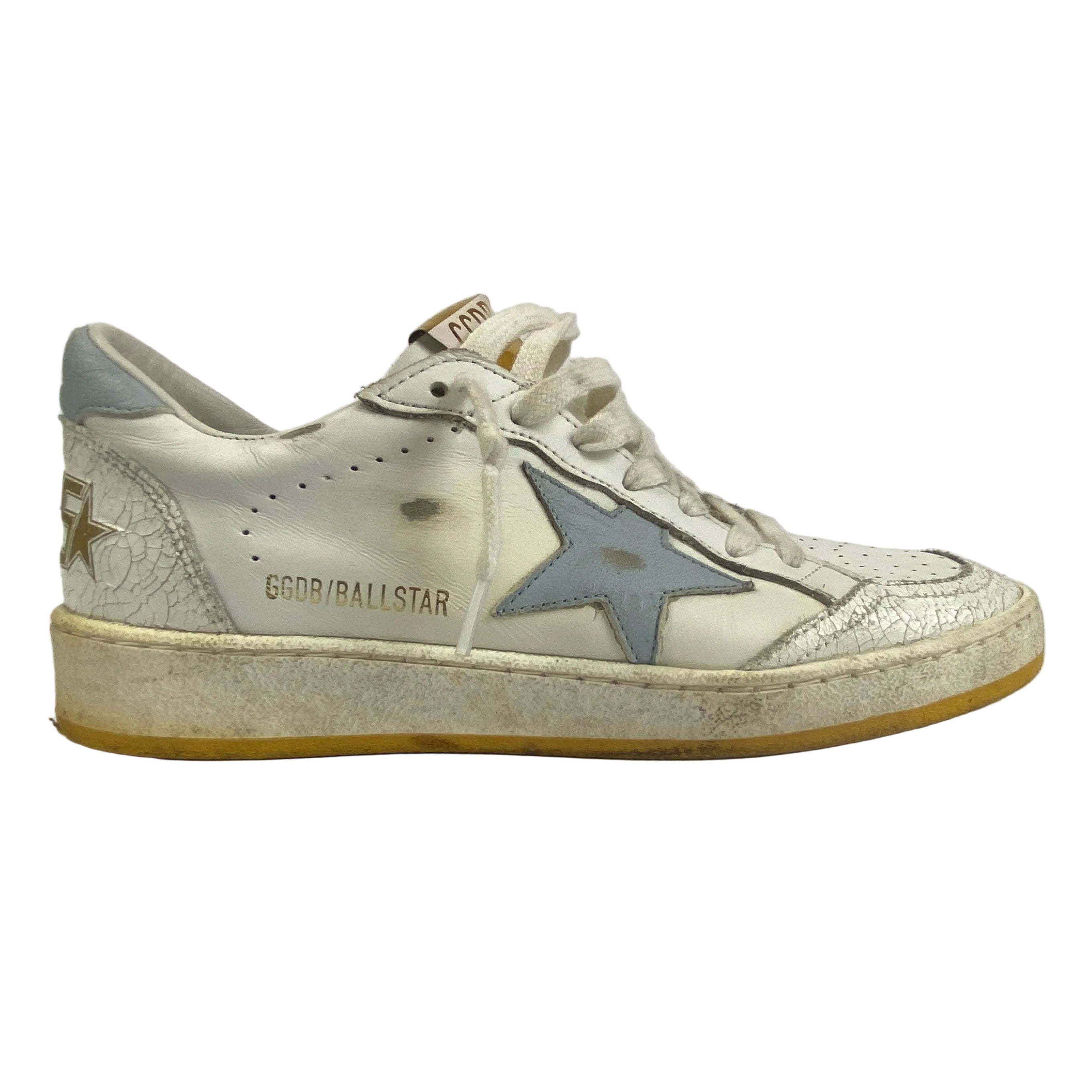 Golden Goose £470 White Cracked Leather Ball Star Trainers 38