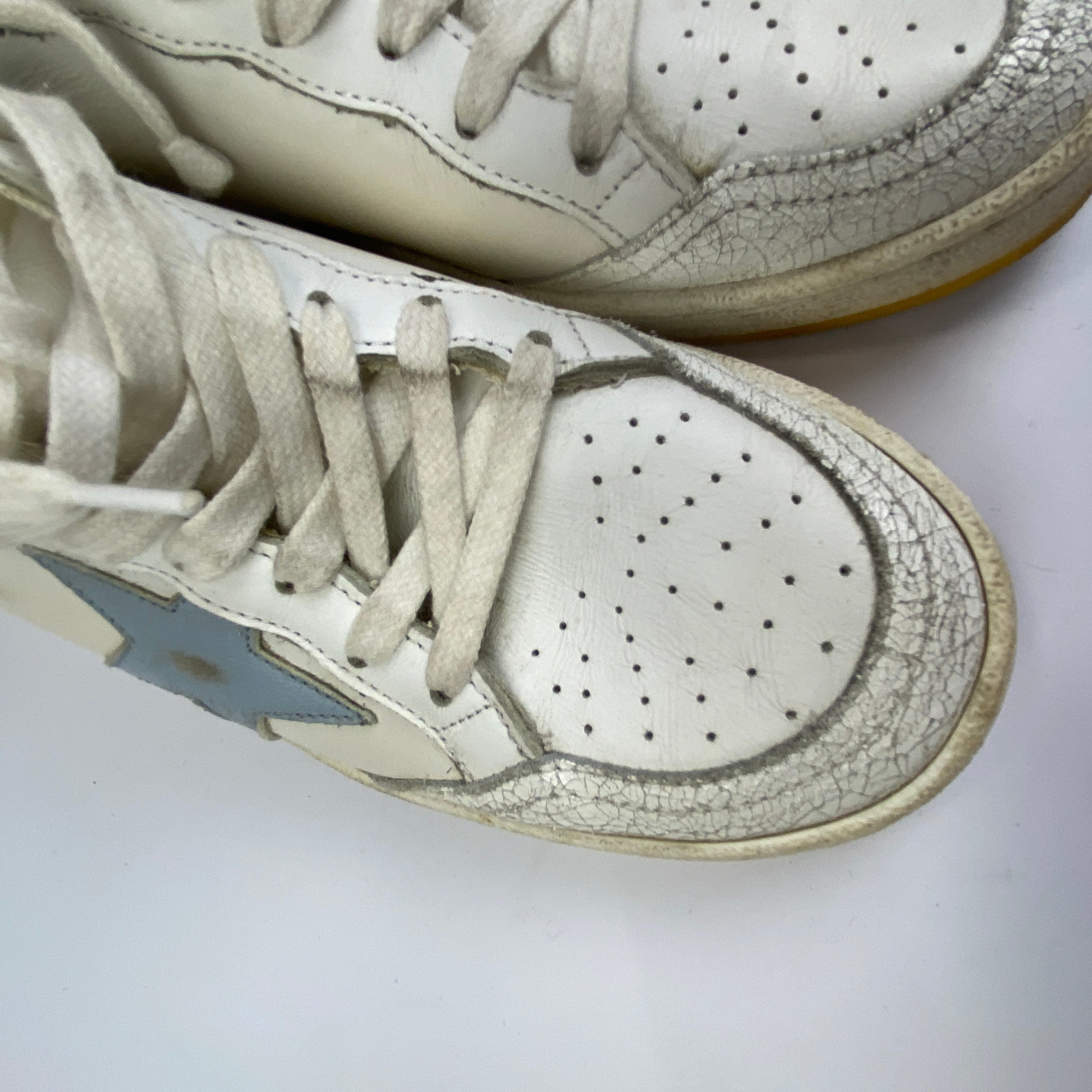 Golden Goose £470 White Cracked Leather Ball Star Trainers 38