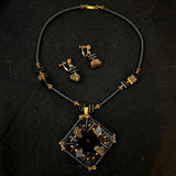 Miriam Haskell Vintage Dramatic Black Pendant Necklace & Earrings
