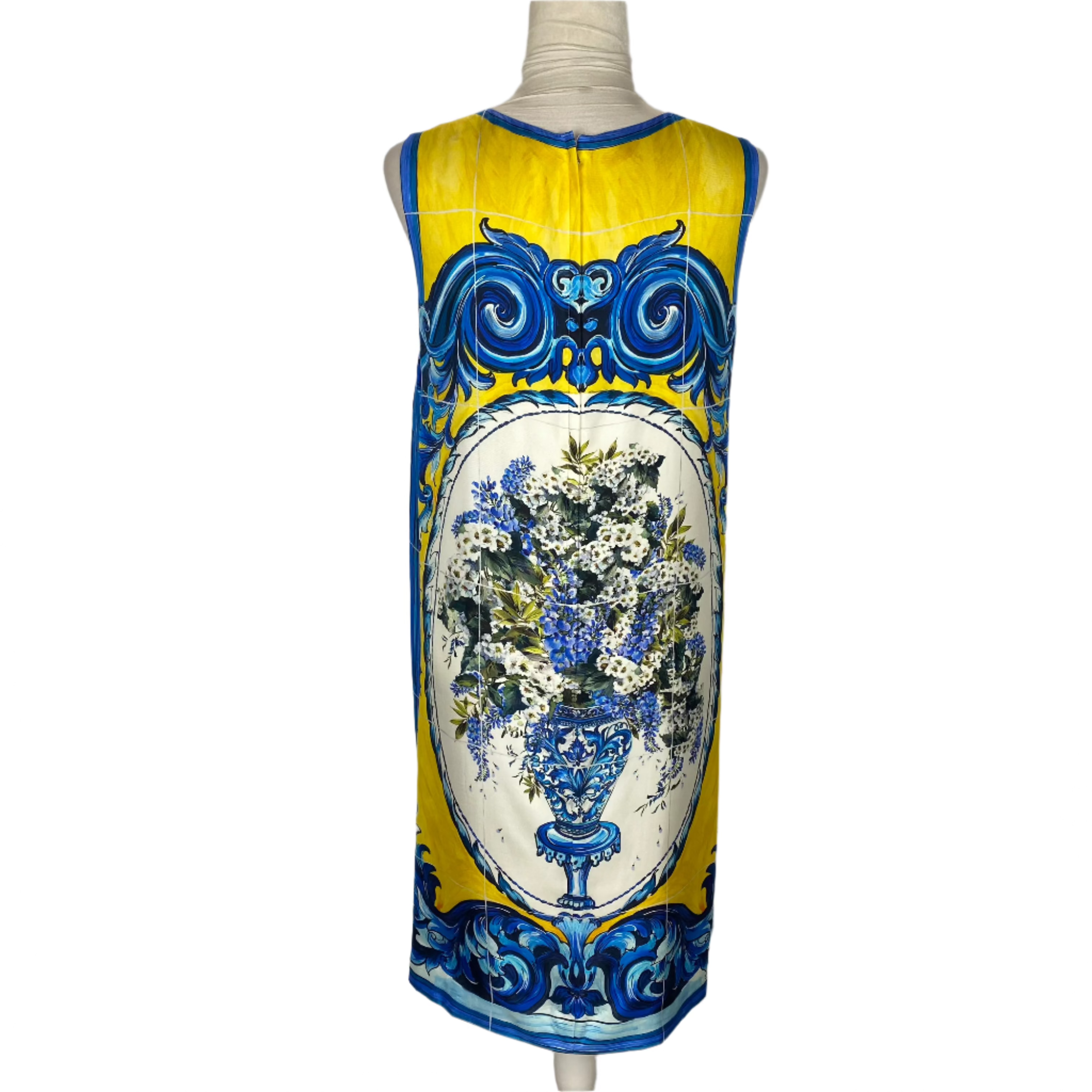 Dolce & Gabbana £1600 Blue Yellow & Ivory Print Silk Shift Dress M