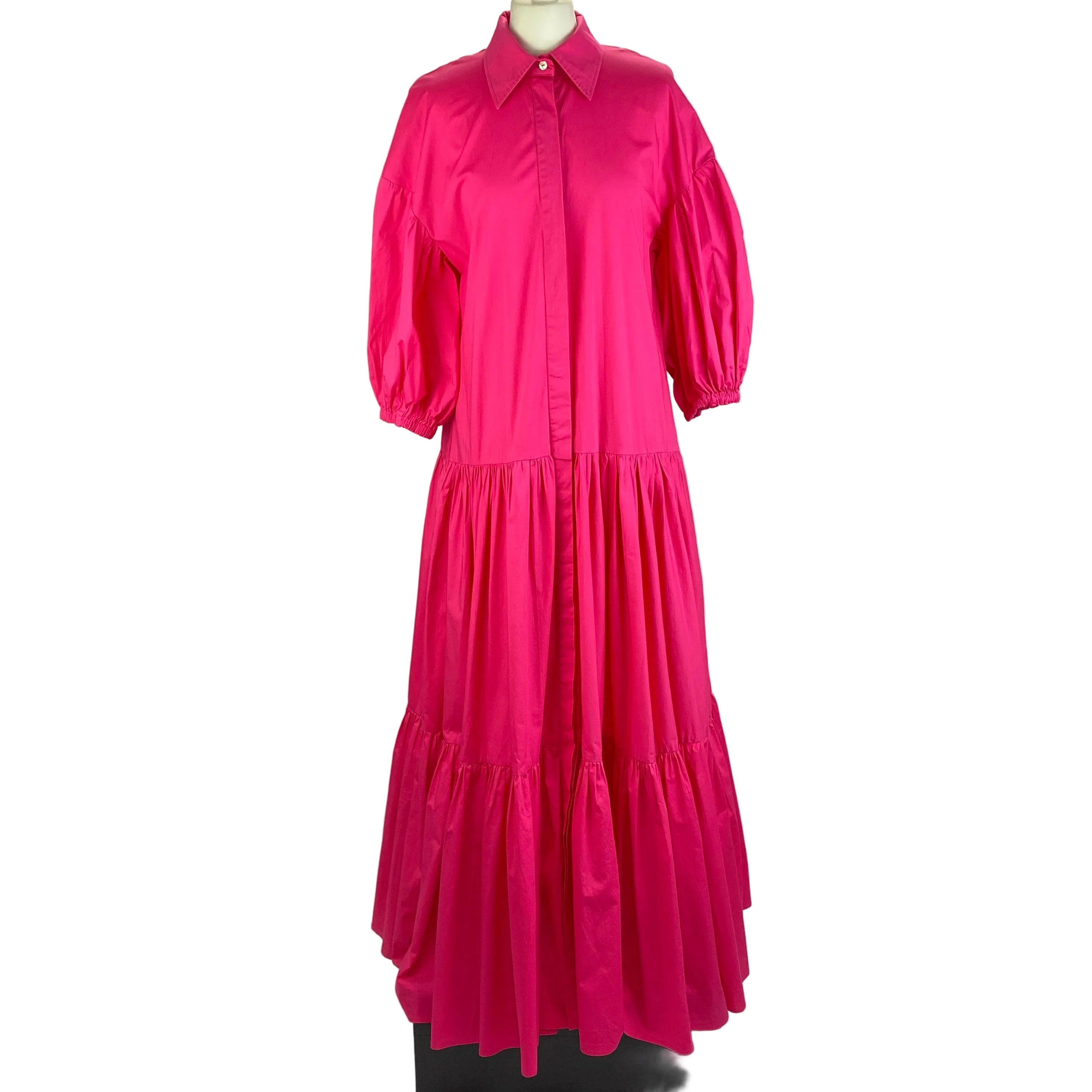 Lonai £395 Flamingo Pink Cotton Poplin Maxi Dress M