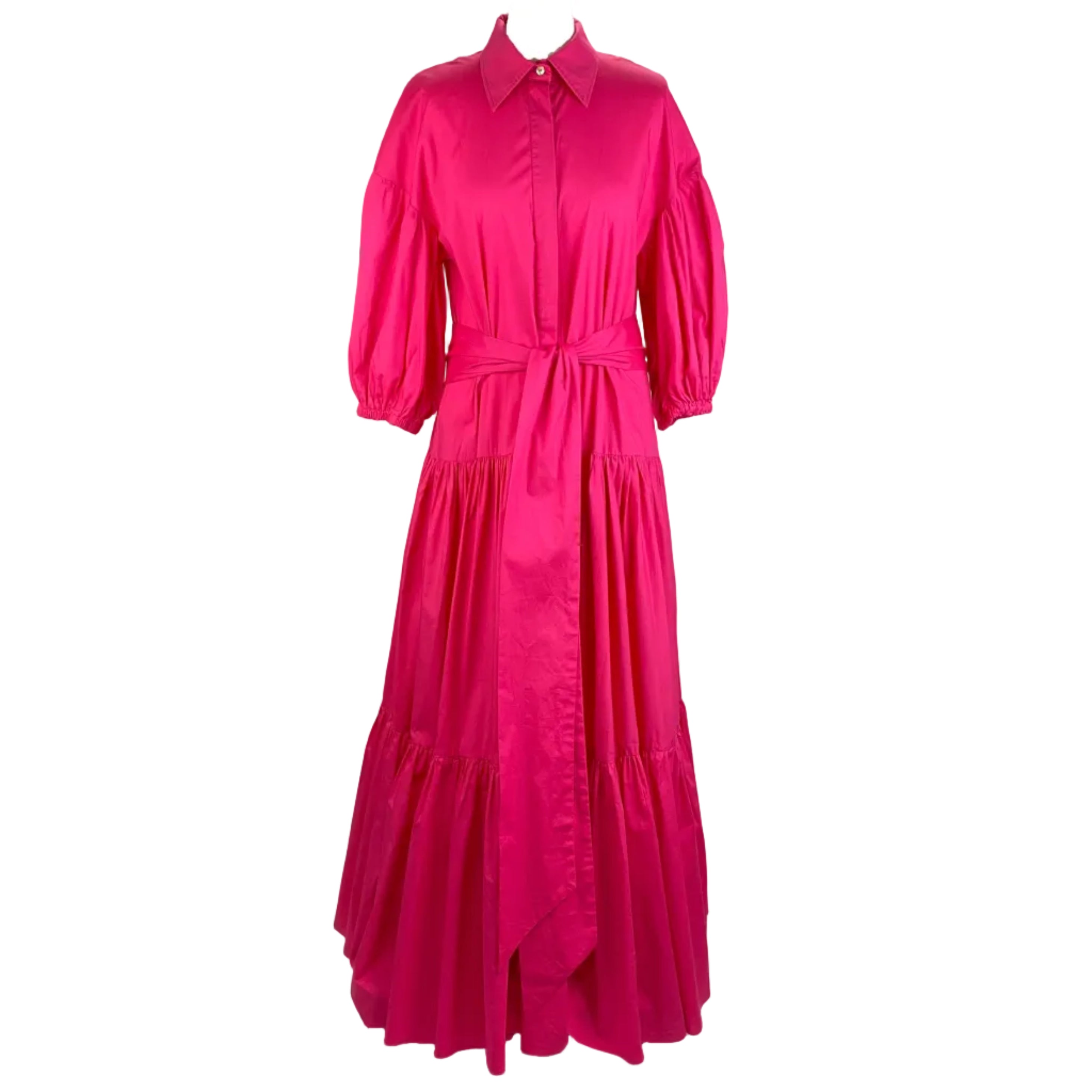 Lonai £395 Flamingo Pink Cotton Poplin Maxi Dress M
