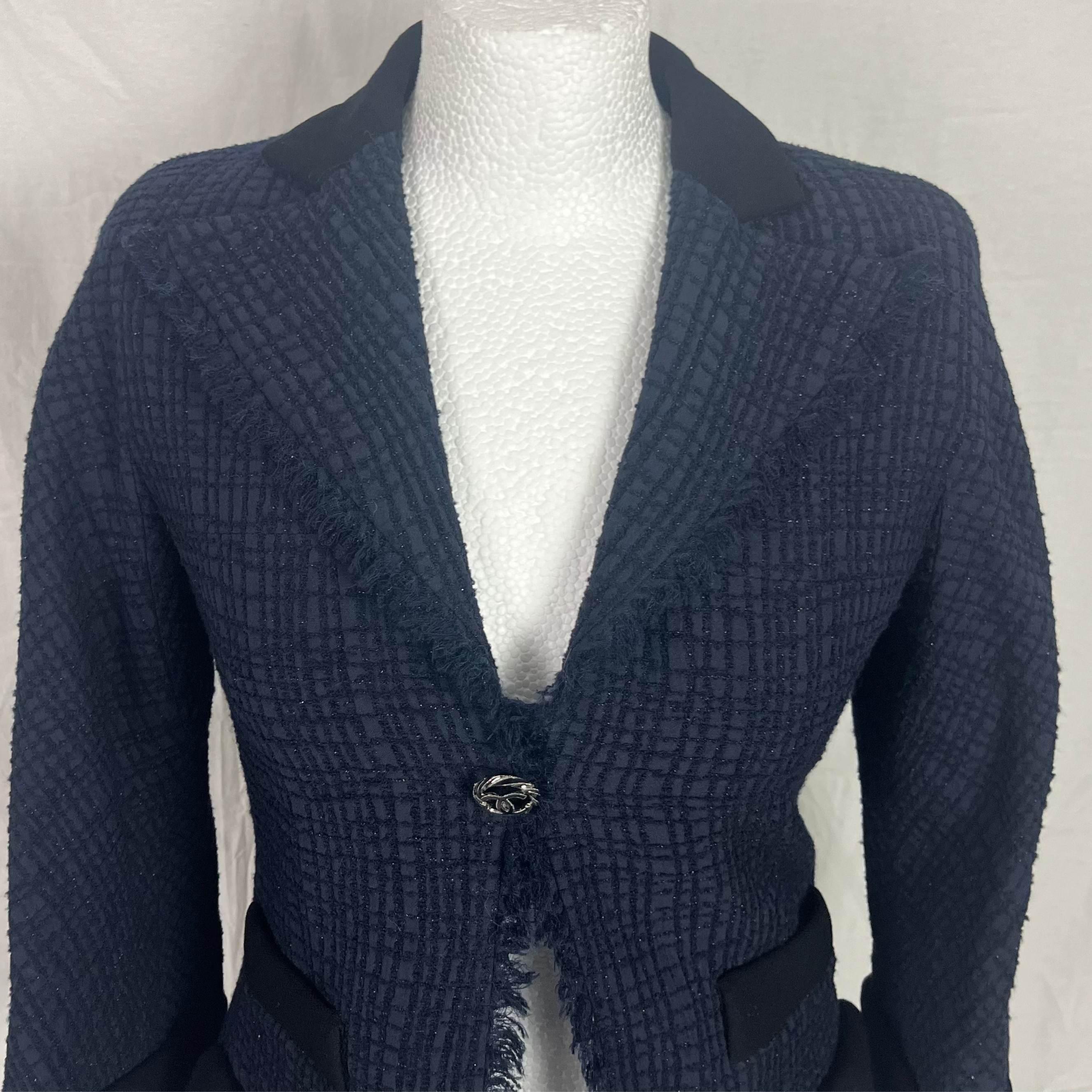 Chanel New Navy Sparkle Wool & Silk Tuxedo Jacket XS/XXS