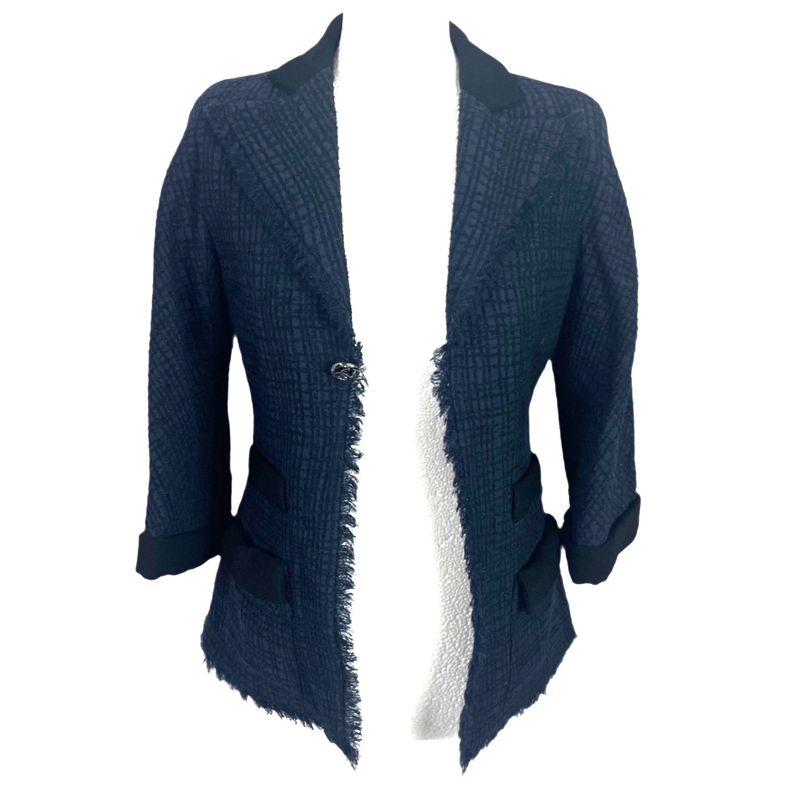 Chanel New Navy Sparkle Wool & Silk Tuxedo Jacket XS/XXS
