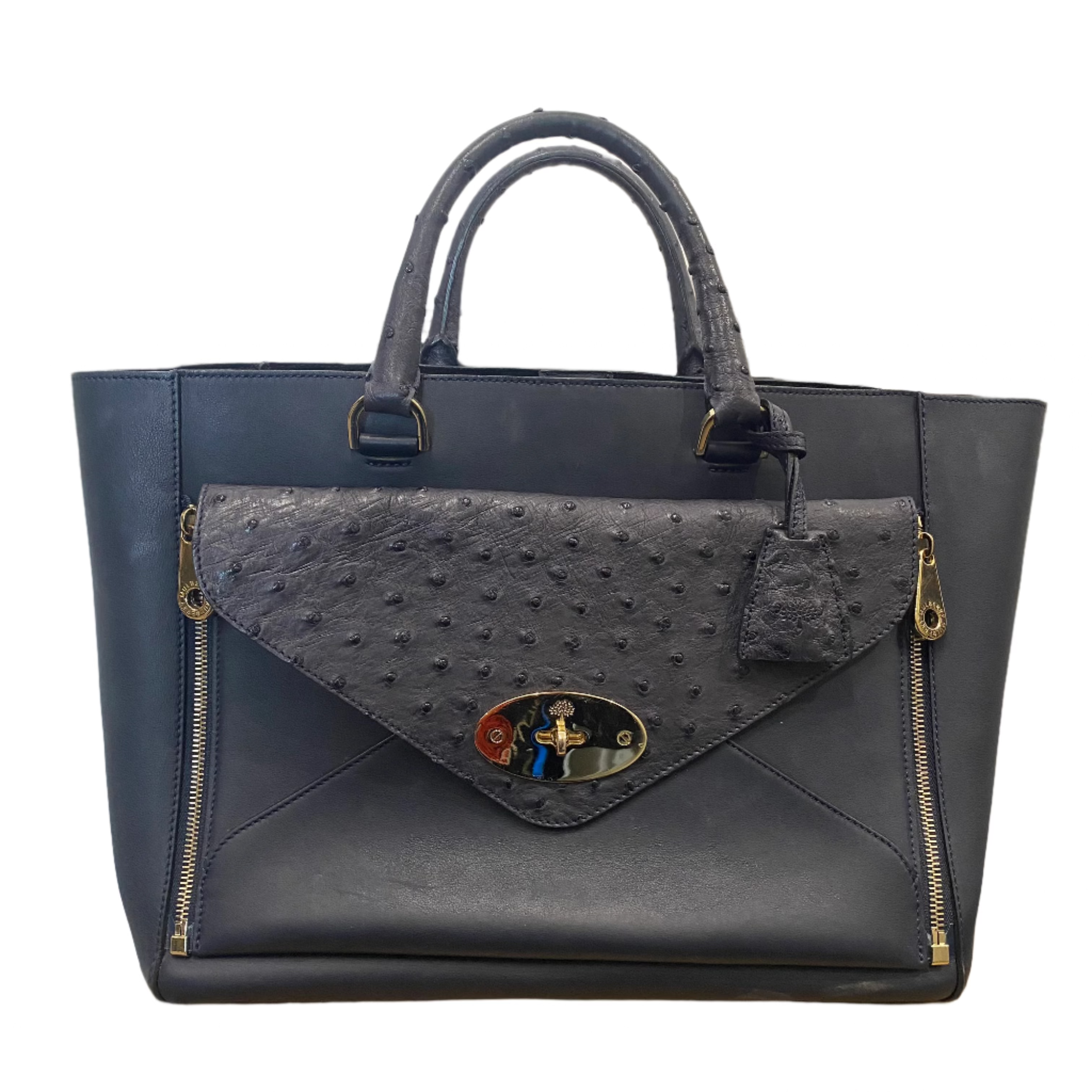 Mulberry Navy Large Calf & Ostrich Willow Tote Bag