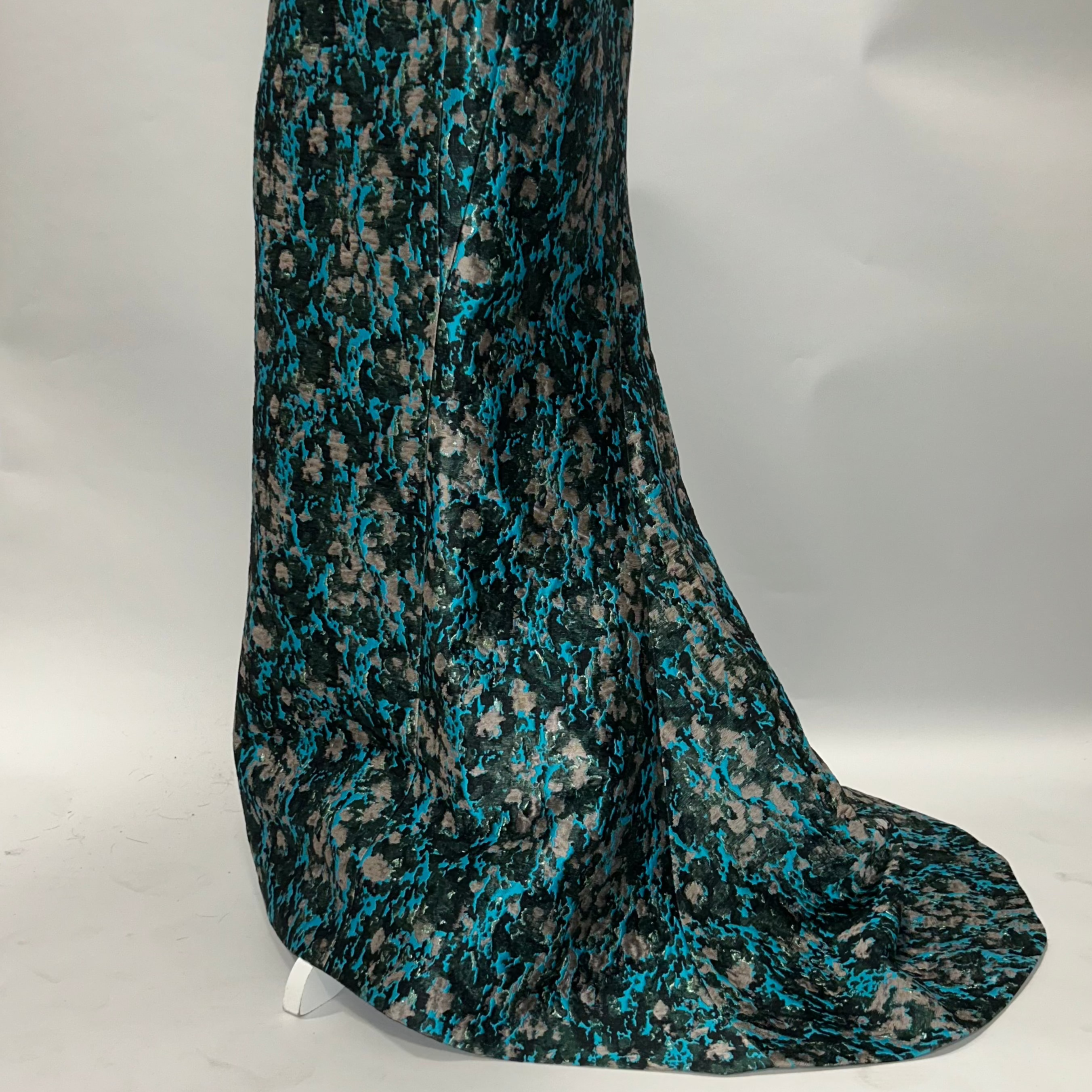 J Mendel $6000 Aqua & Bronze Brocade Evening Gown S