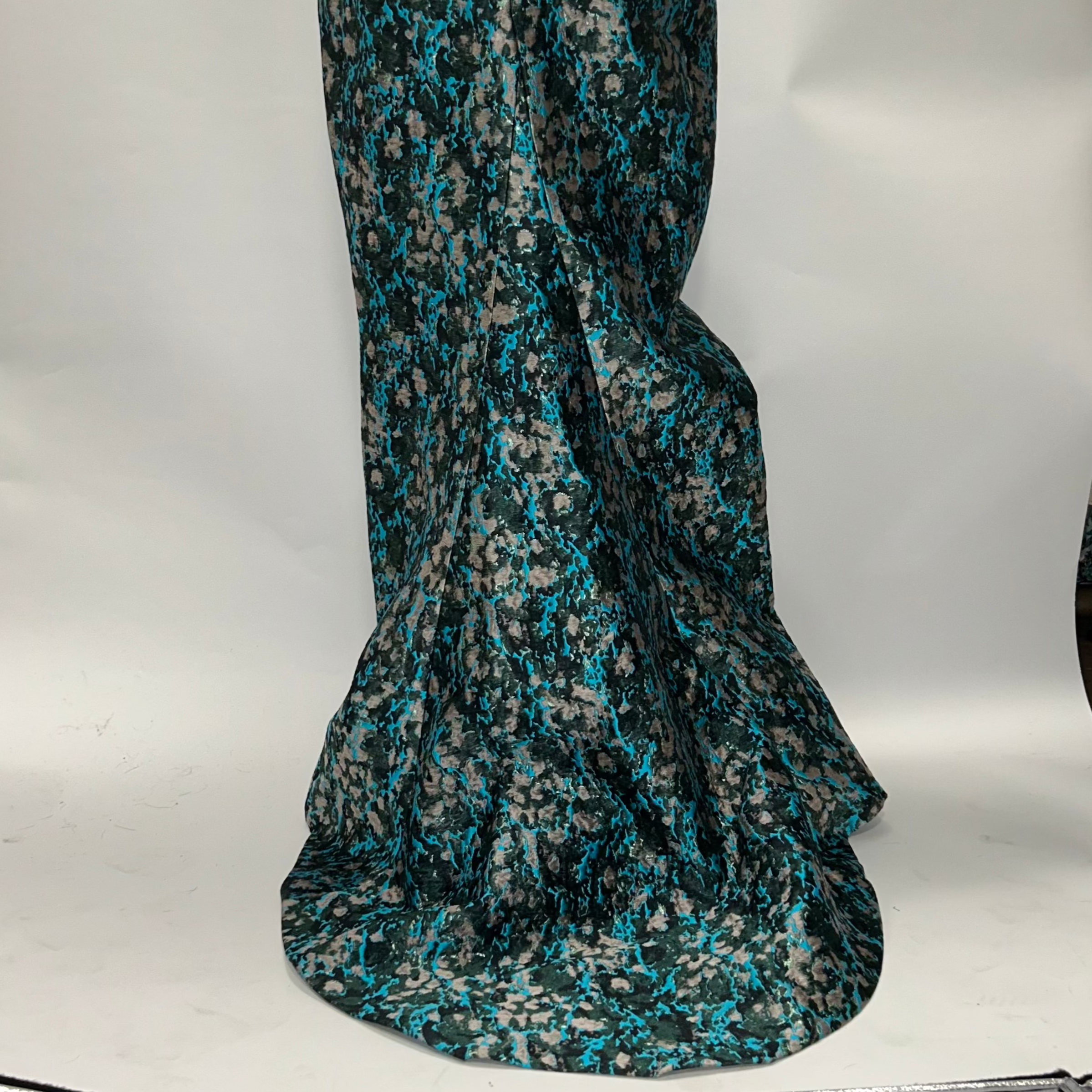 J Mendel $6000 Aqua & Bronze Brocade Evening Gown S