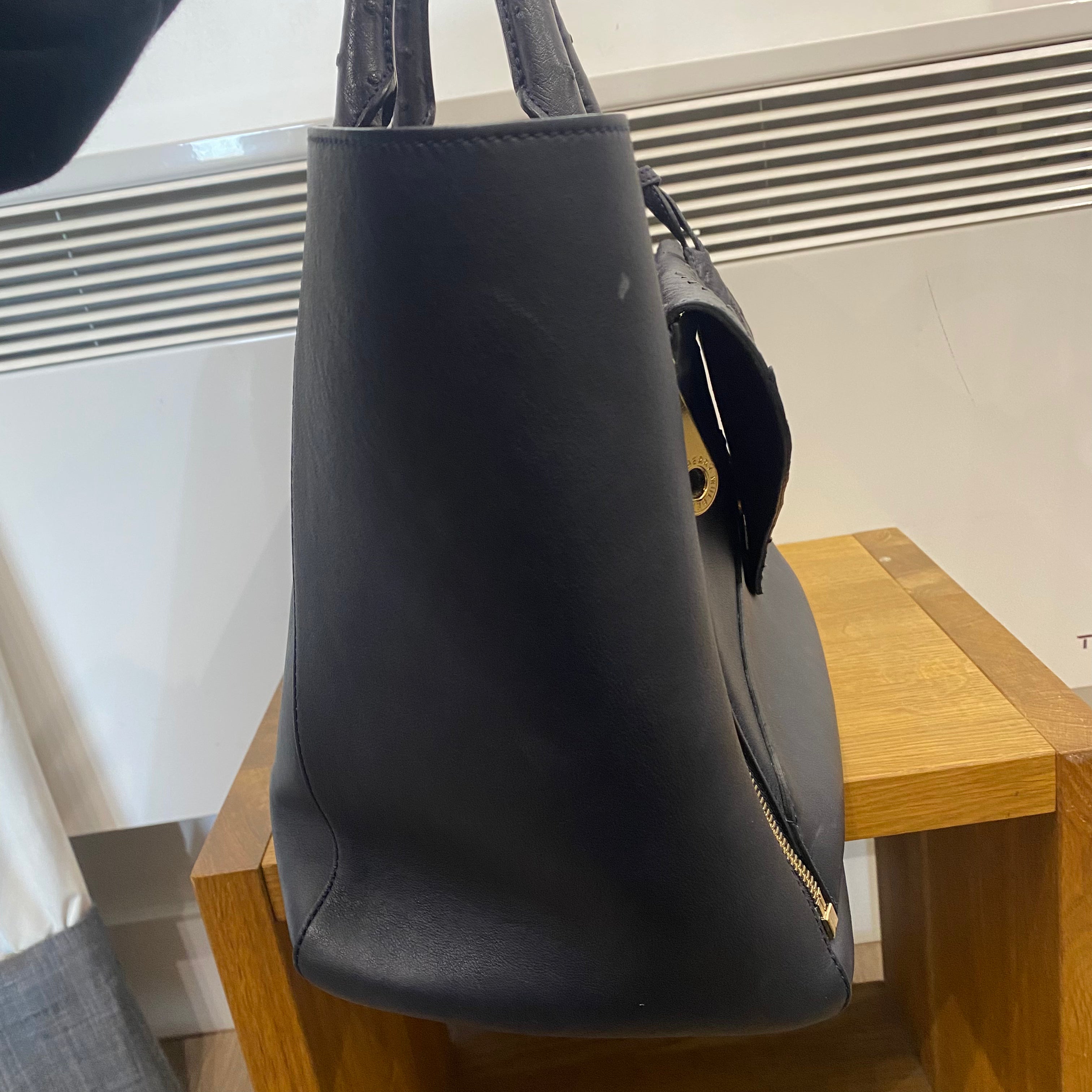 Mulberry Navy Large Calf & Ostrich Willow Tote Bag