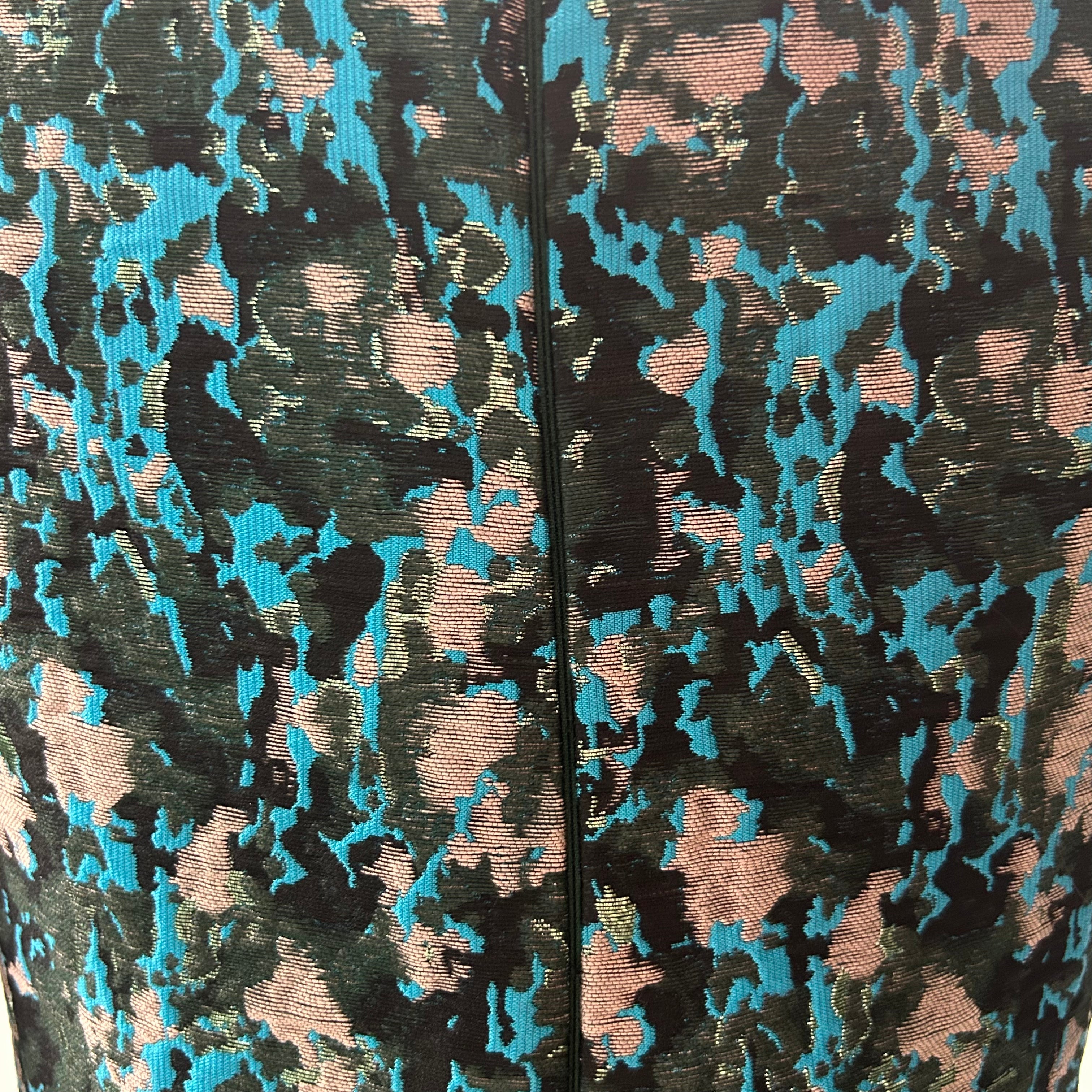 J Mendel $6000 Aqua & Bronze Brocade Evening Gown S