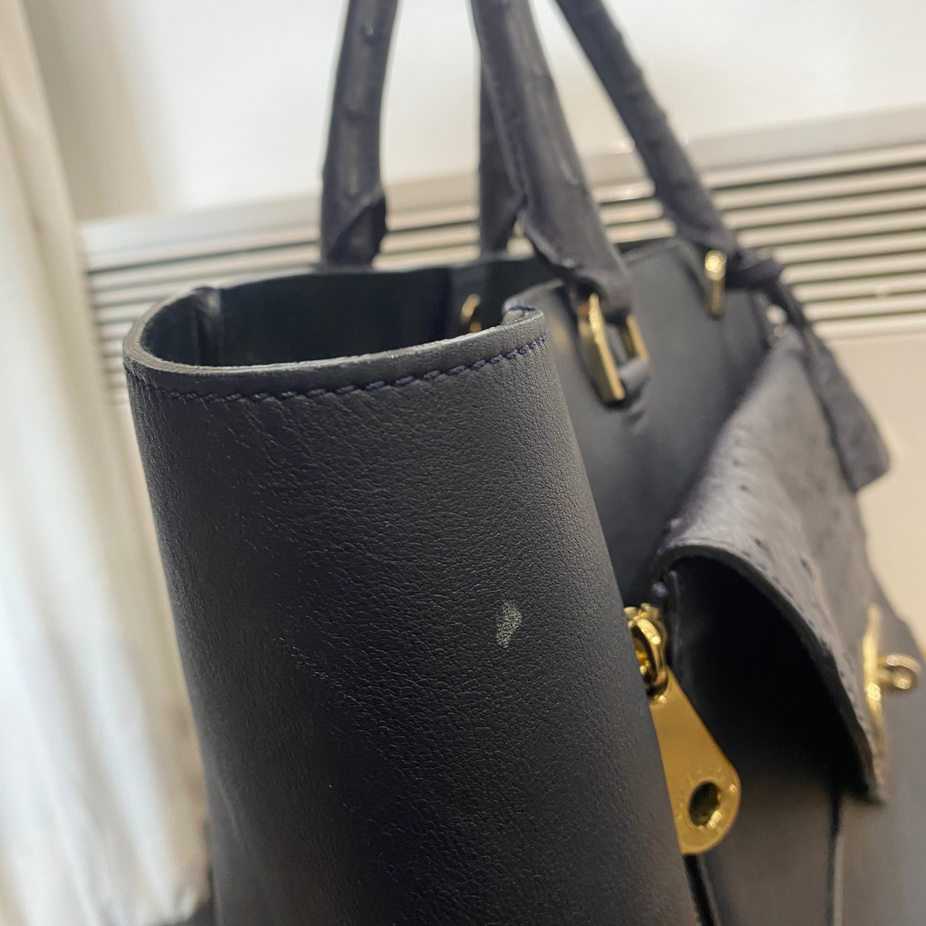Mulberry Navy Large Calf & Ostrich Willow Tote Bag