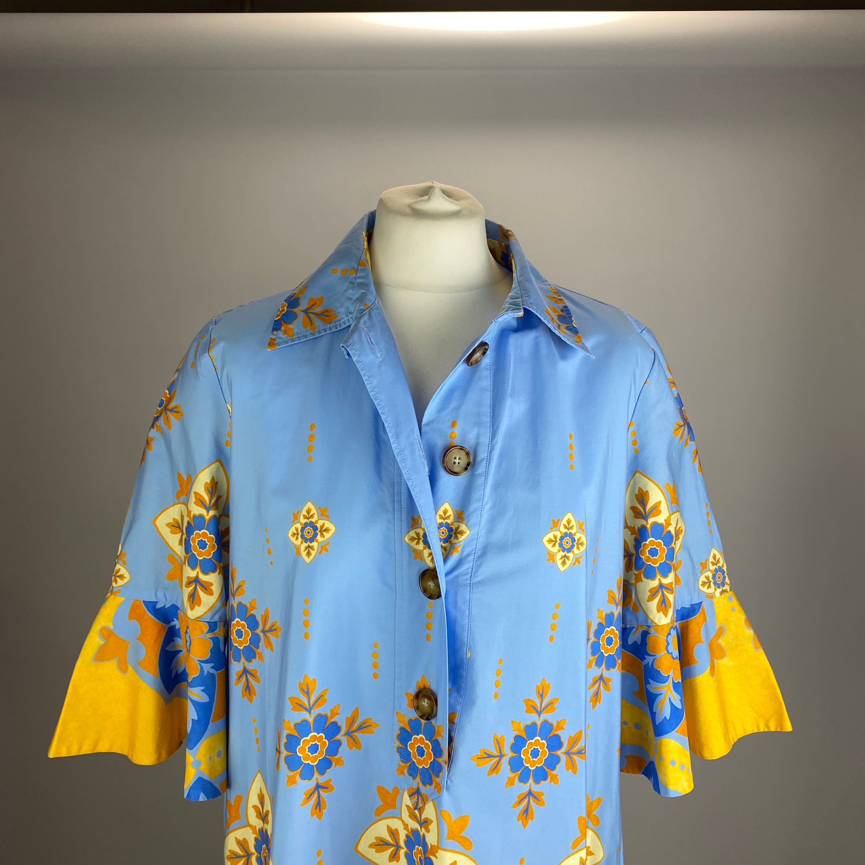 La Double J £870 Blue & Yellow Artemis Cotton Poplin Maxi Dress S