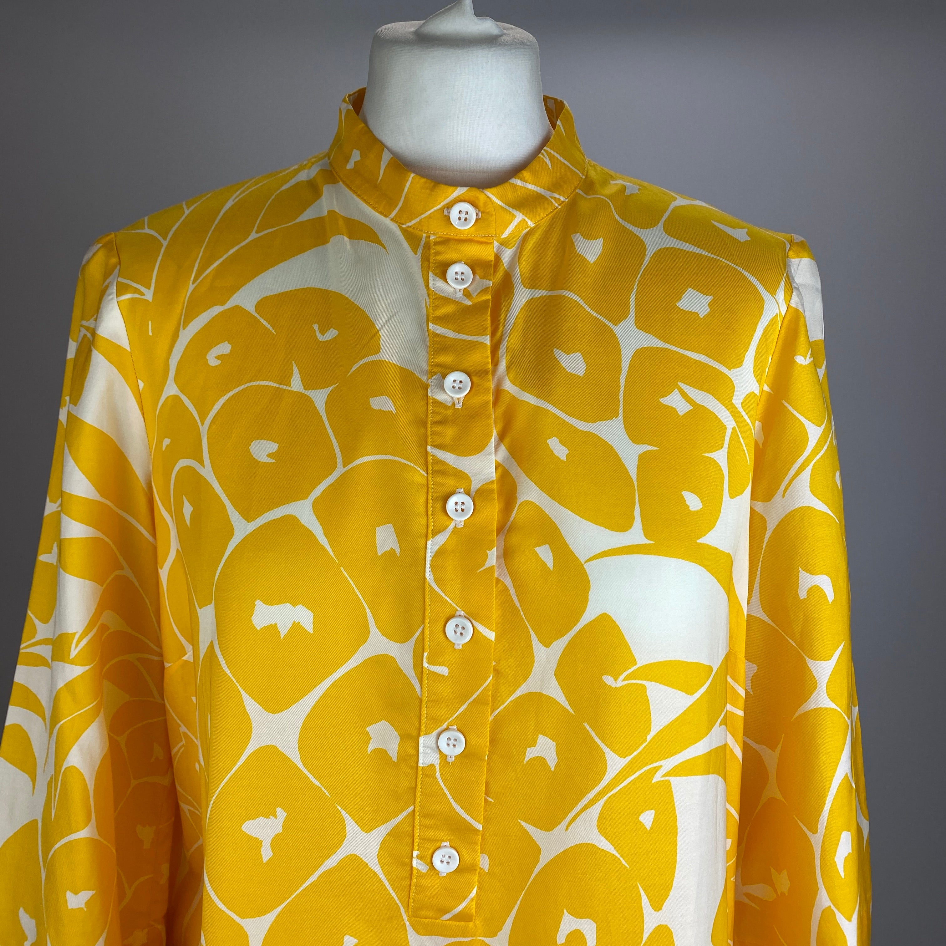 Eres £1130 Yellow Pineapple Print Cotton & Silk Tunic Dress M