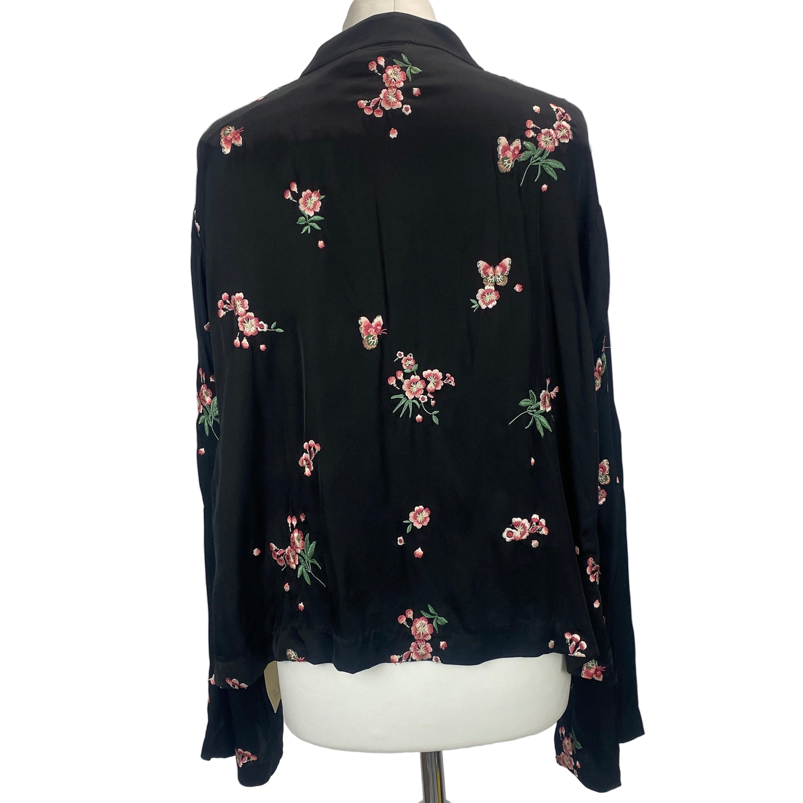 Rixo New £245 Black Blossom Embroidery Jayce Jacket 4XL