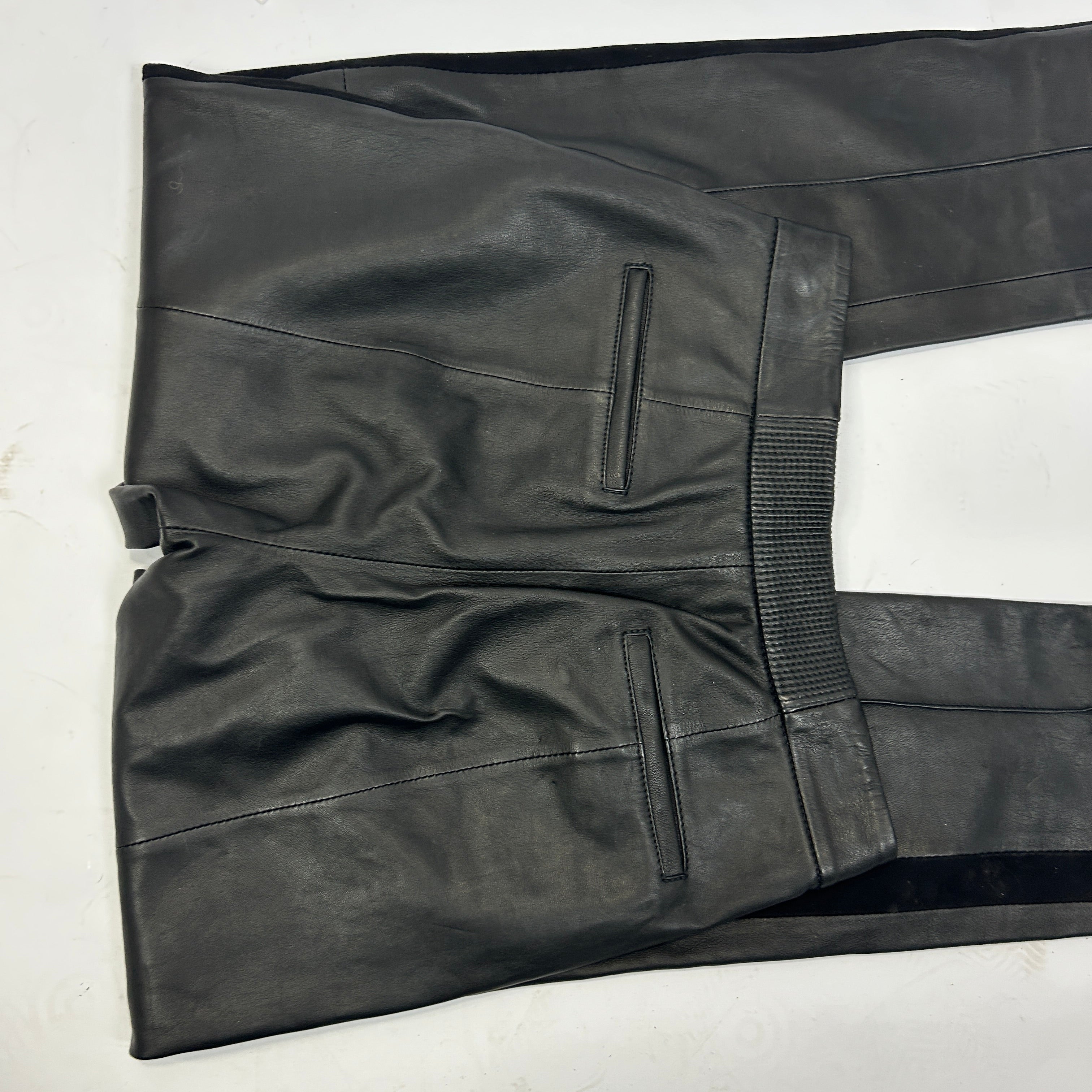 Me&Em Black Leather Side Stripe Trousers XS