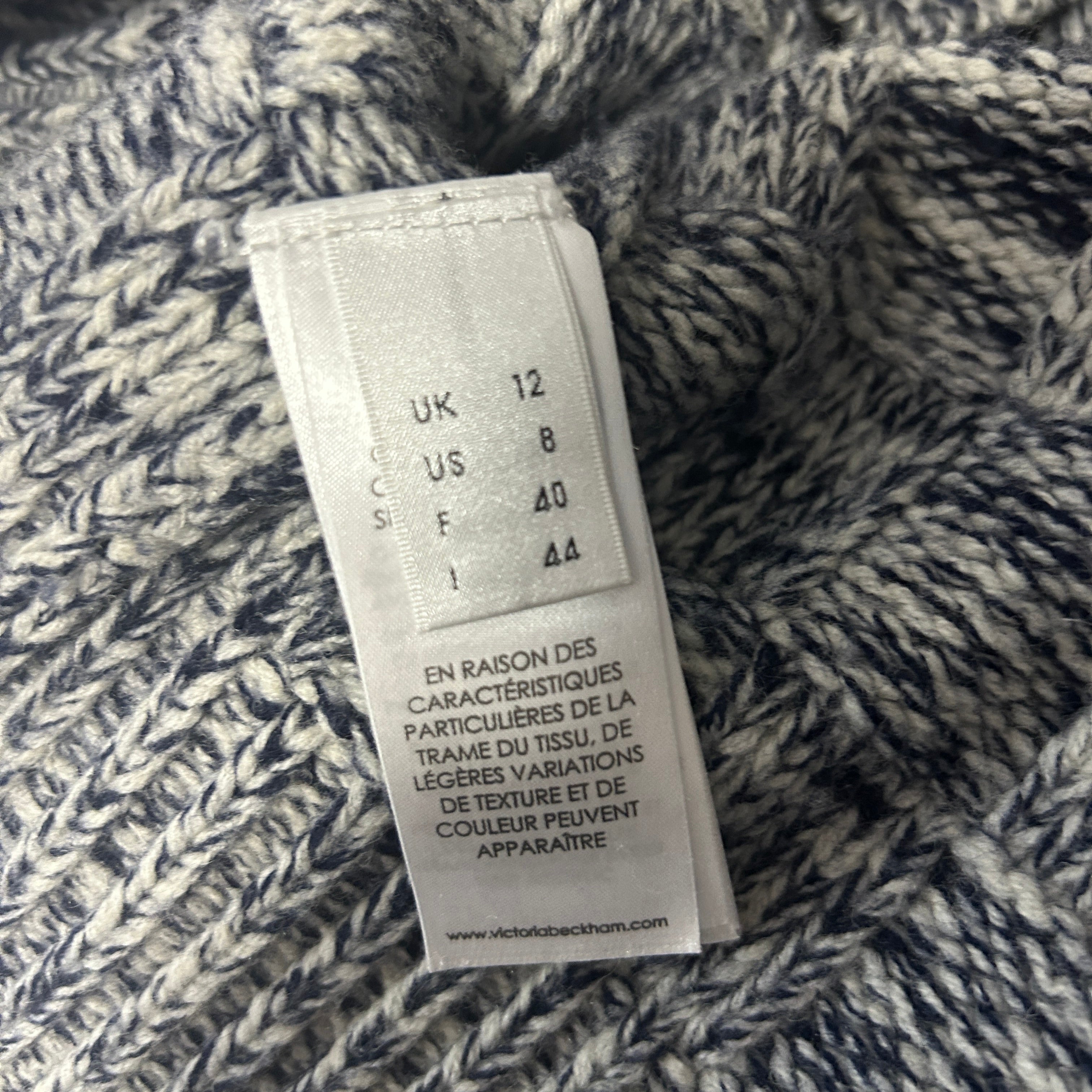 Victoria Beckham Navy & Ivory Basketweave Chunky Wool Sweater M