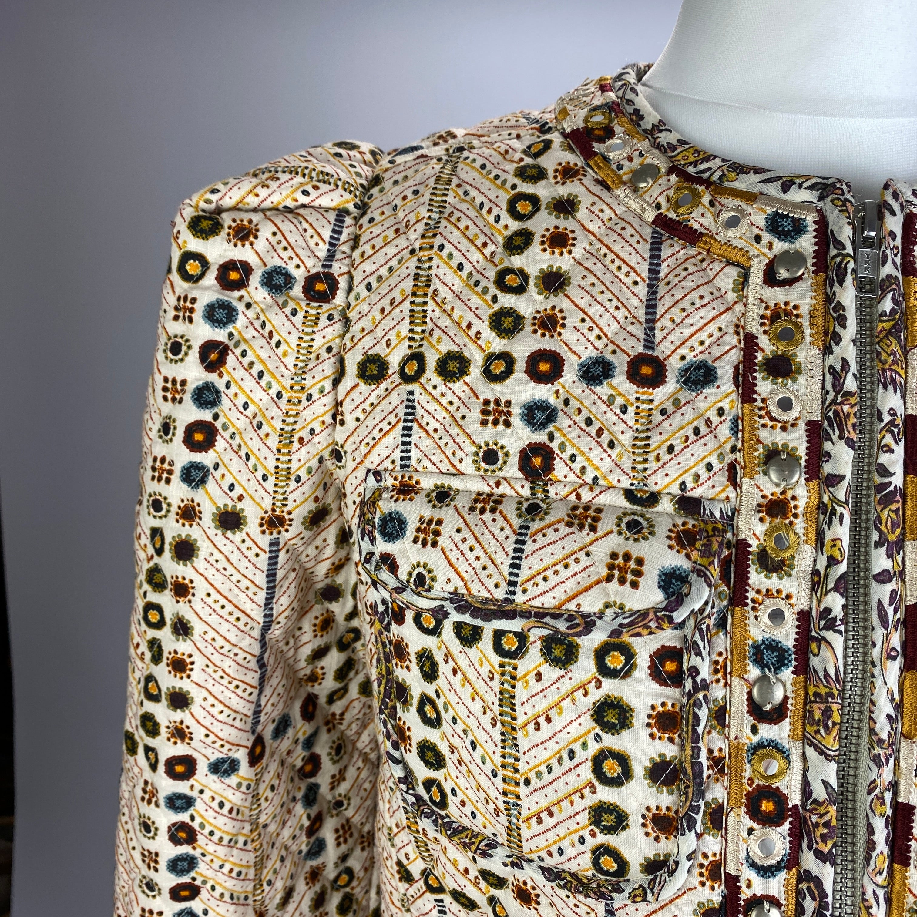 Isabel Marant New £550 Cream Print Embellished Quilted Jacket M