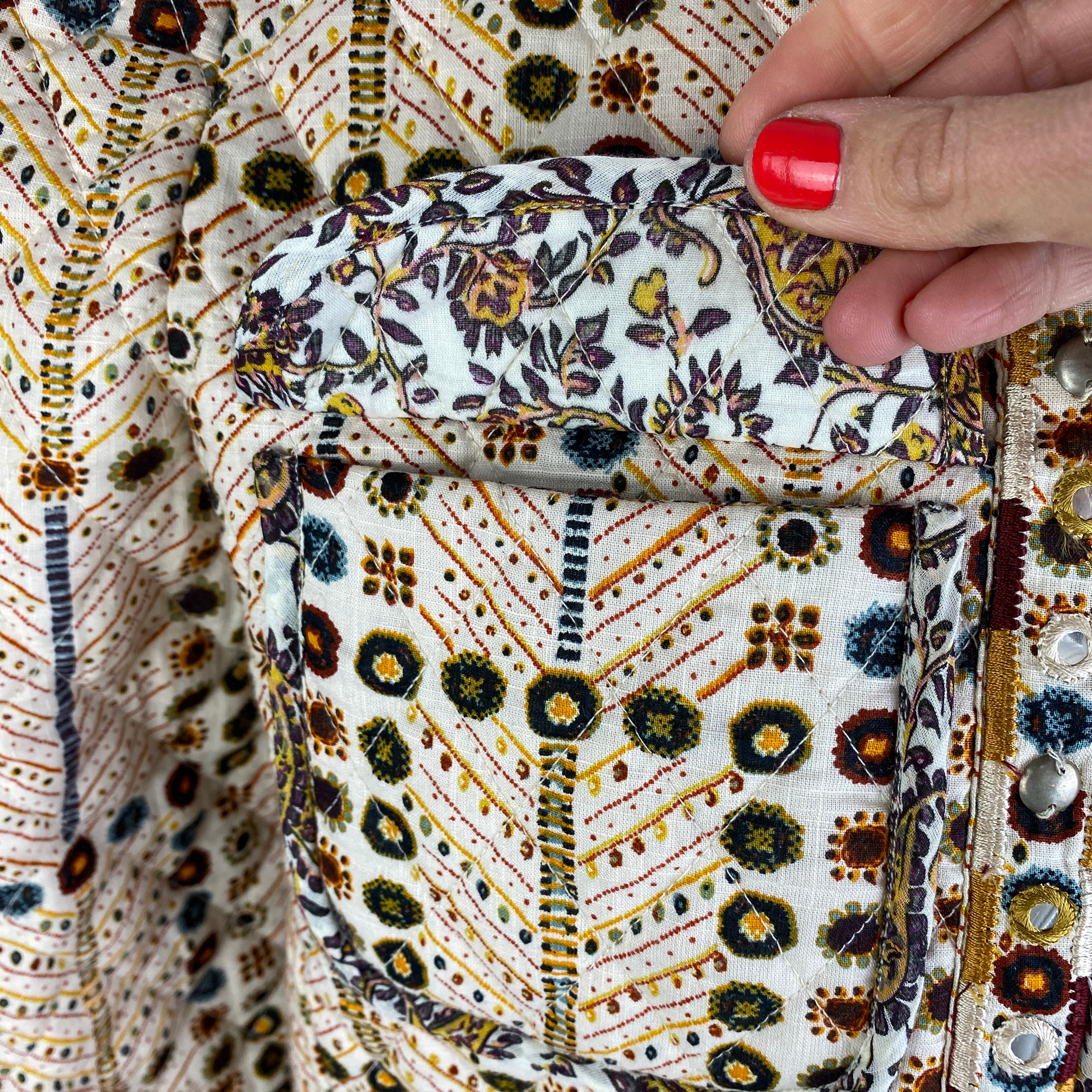 Isabel Marant New £550 Cream Print Embellished Quilted Jacket M