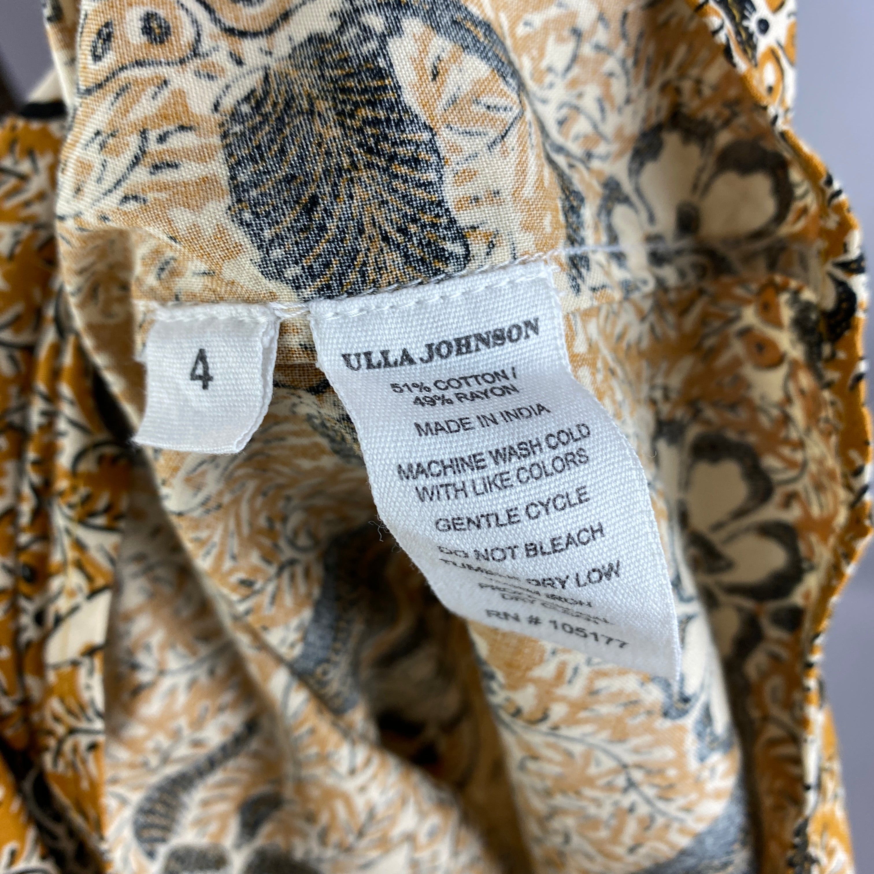 Ulla Johnson New Black & Mustard Print Cotton Mix Top XS