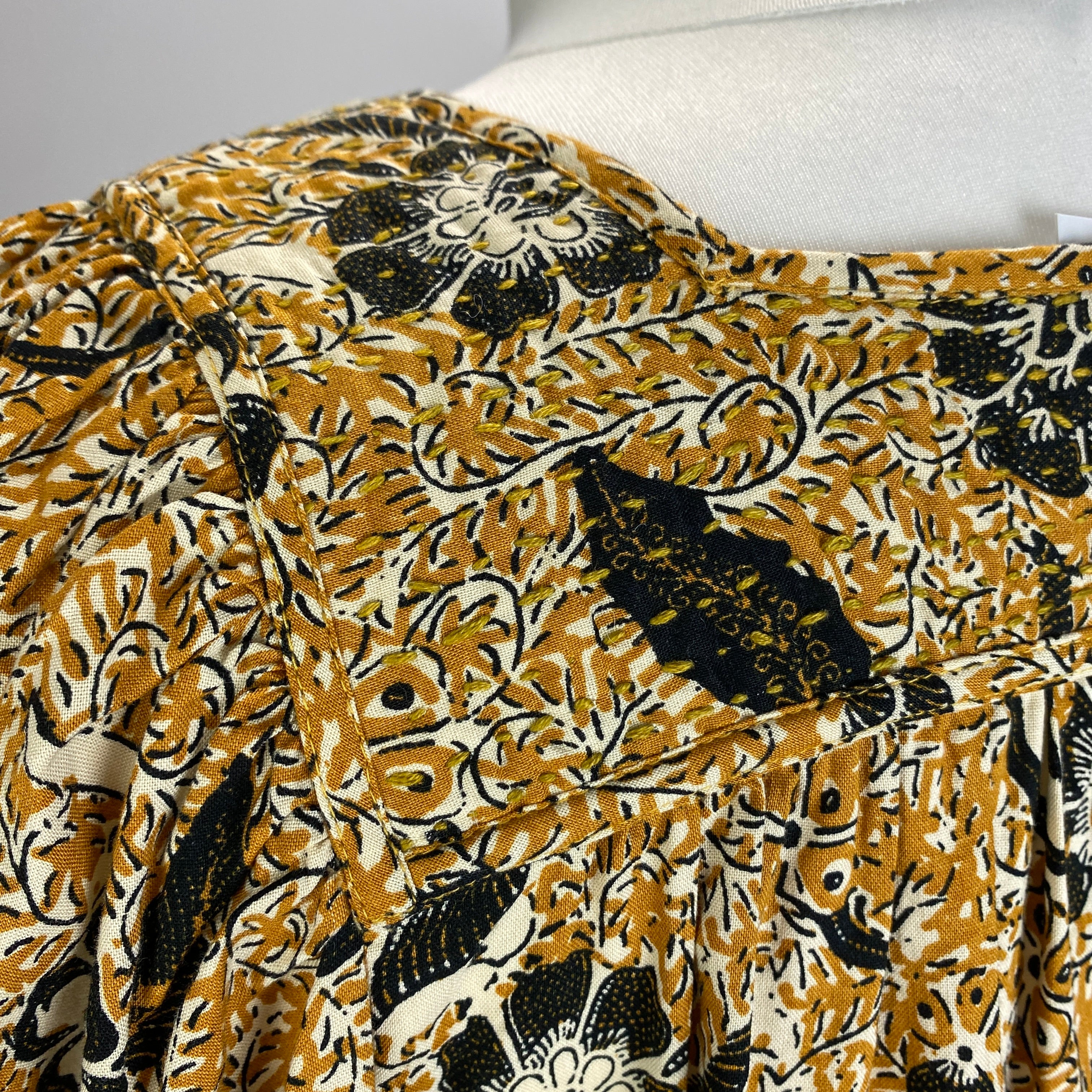Ulla Johnson New Black & Mustard Print Cotton Mix Top XS