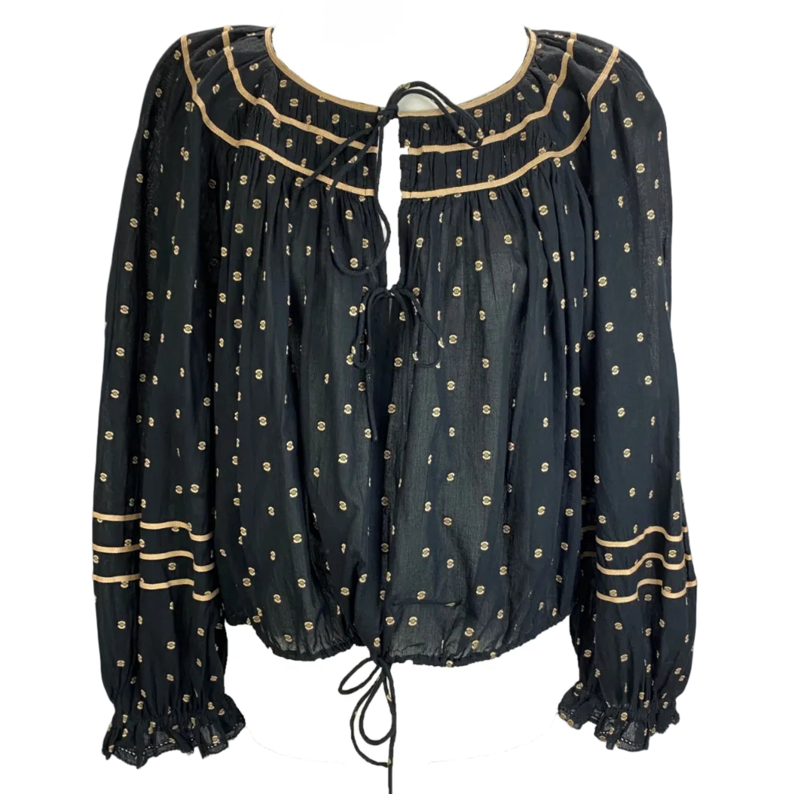 Ulla Johnson New Black & Vanilla Embroidered Cotton Top M