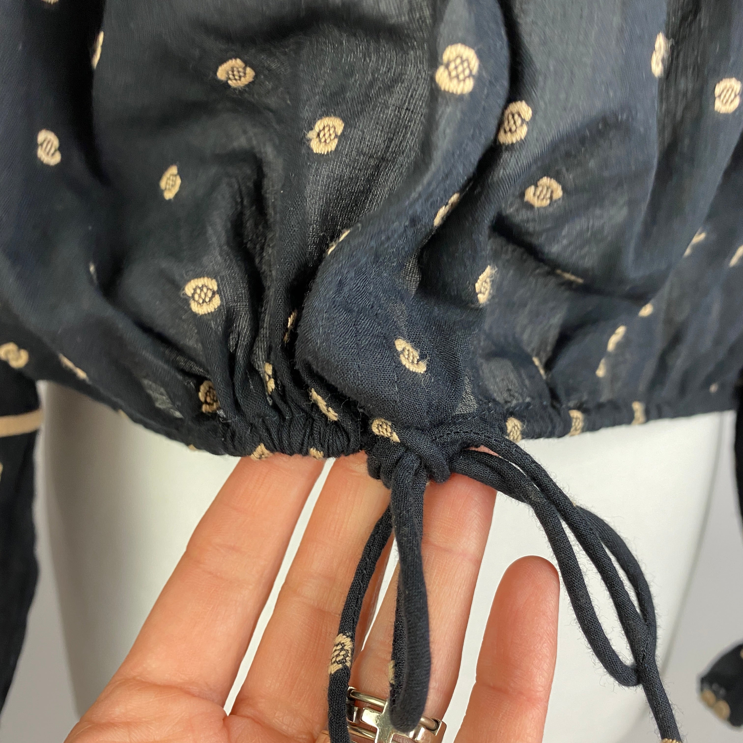 Ulla Johnson New Black & Vanilla Embroidered Cotton Top M