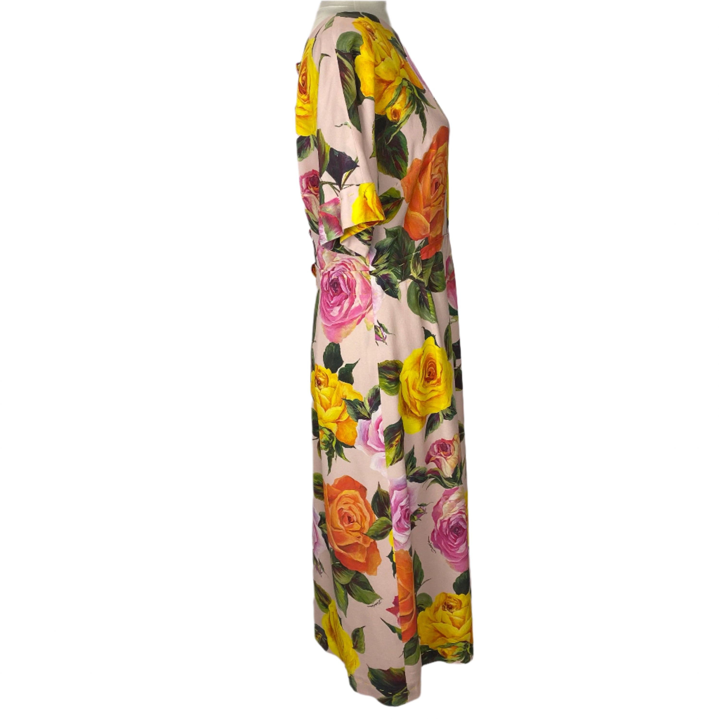 Dolce & Gabbana Pink Rose Print Silk Crepe Dress L