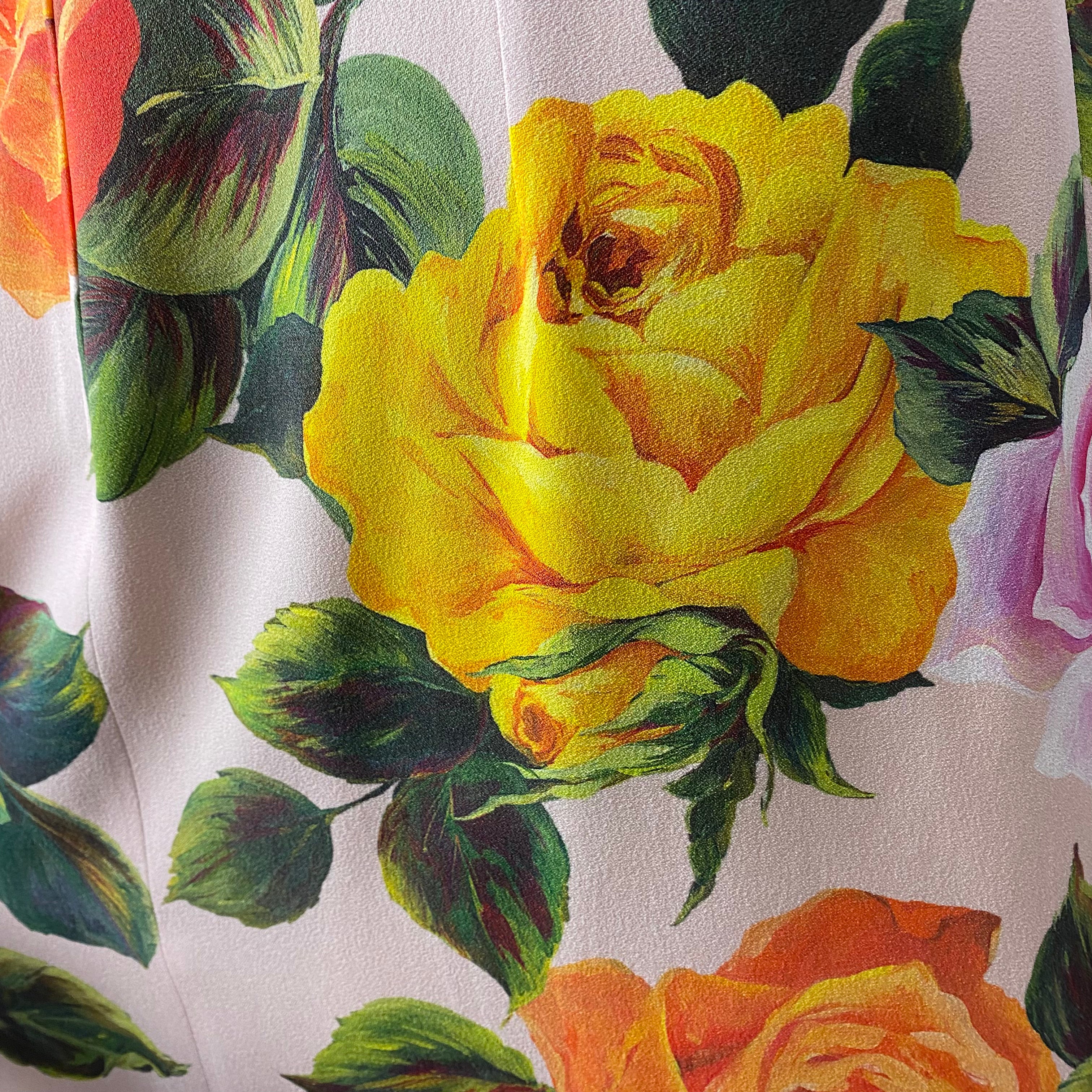 Dolce & Gabbana Pink Rose Print Silk Crepe Dress L