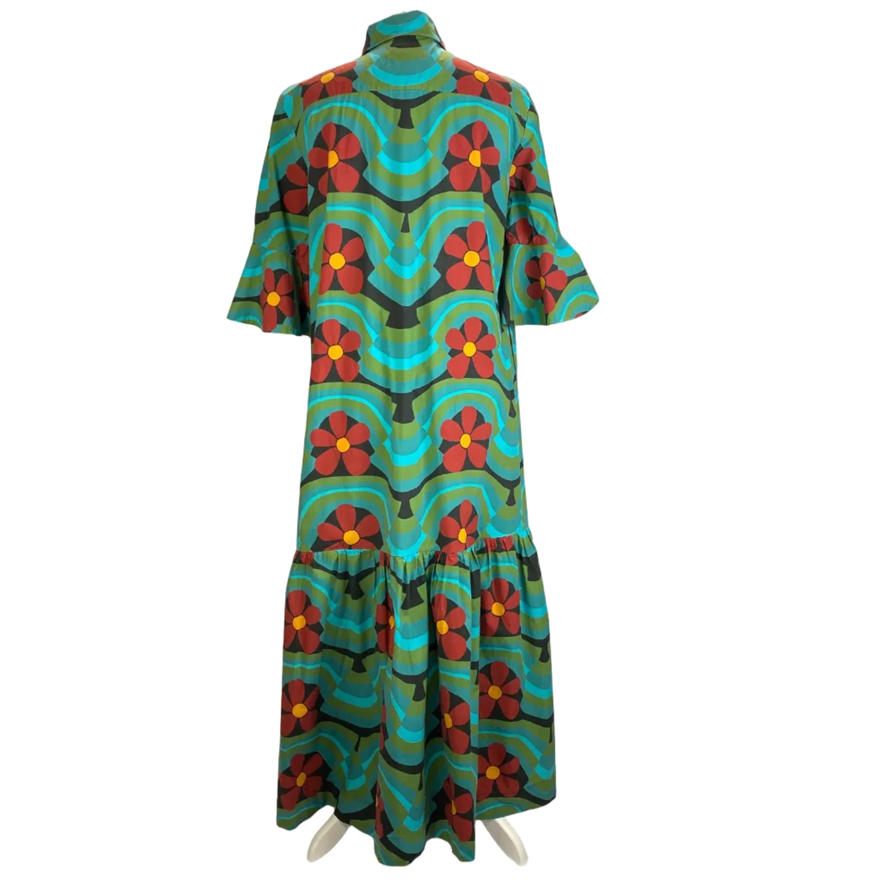 La Double J £870 Teal Print Artemis Cotton Poplin Maxi Dress M