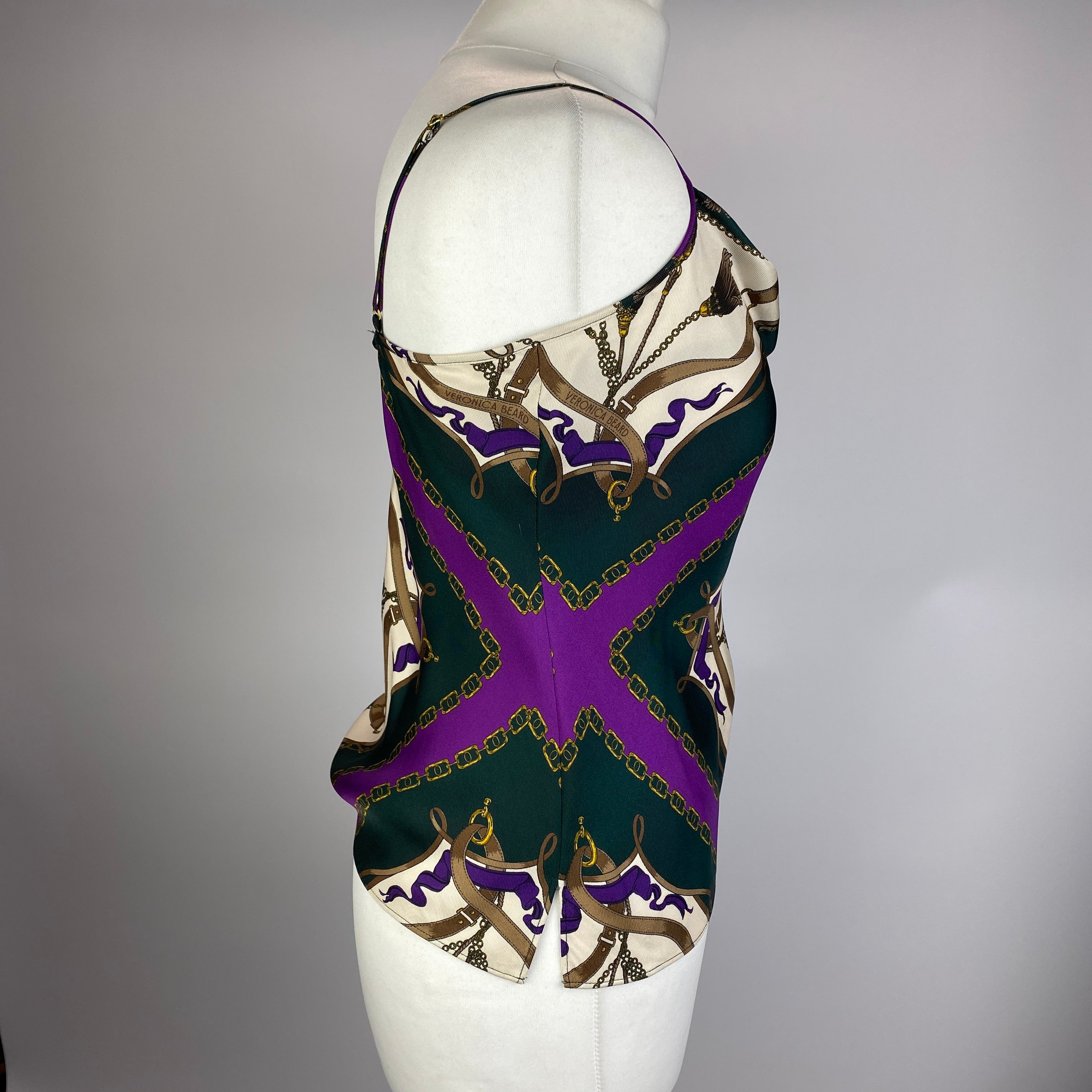 Veronica Beard New £298 Purple & Forest Scarf Print Camisole XXS