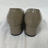 Bottega Veneta Taupe Patent Leather Intrecciato Block Heel Pumps 37