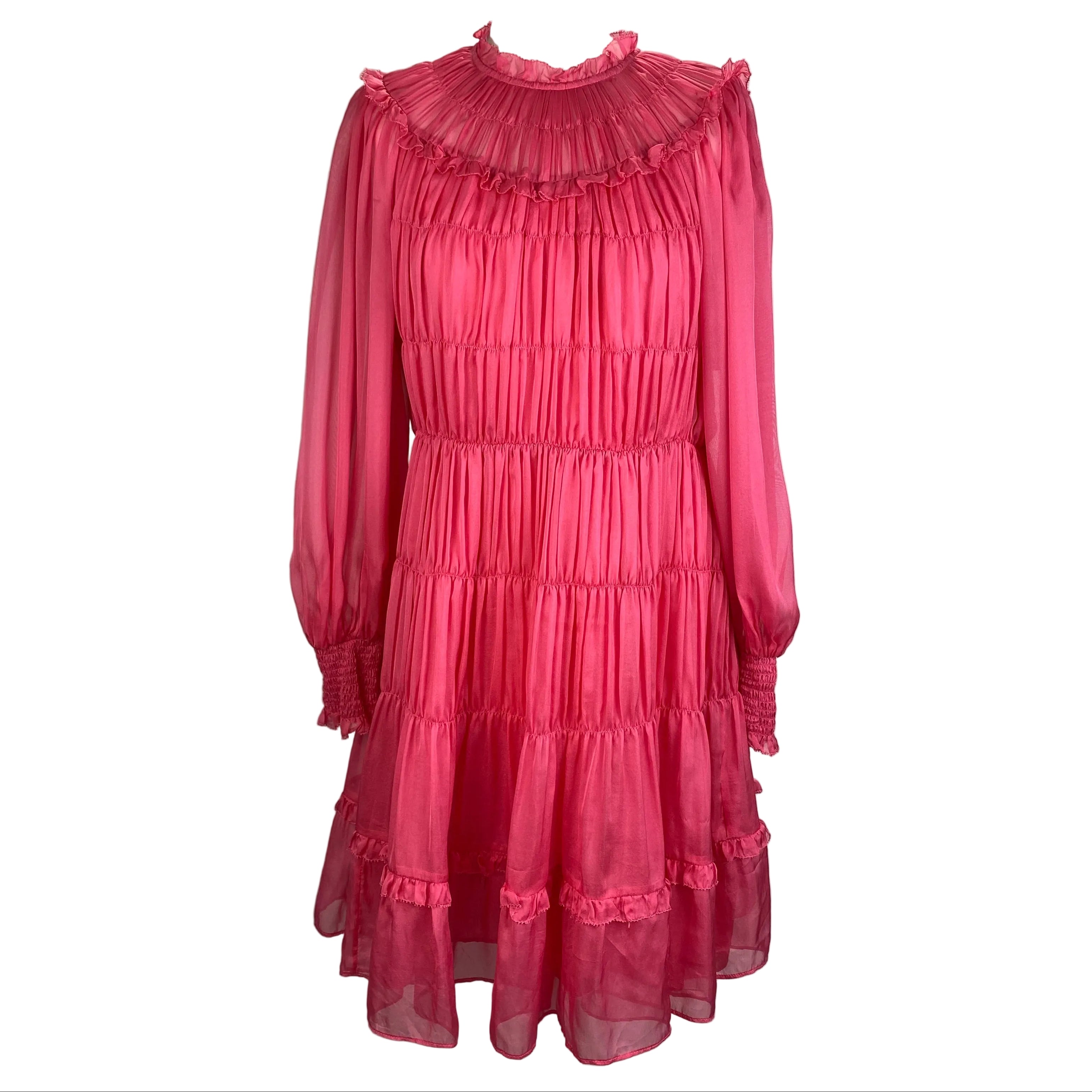 Ulla Johnson Bubblegum Pink Silk Shirred Dress M
