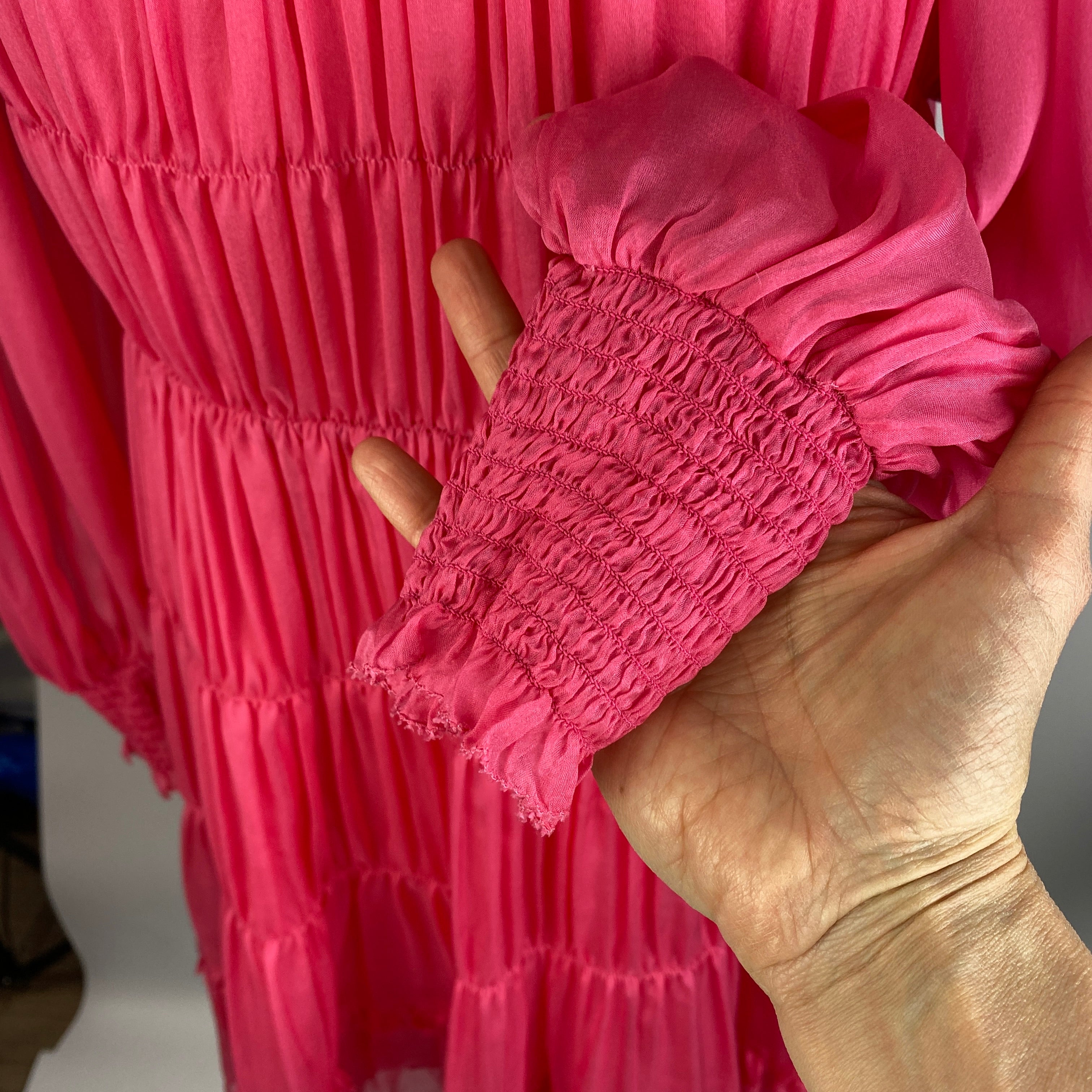 Ulla Johnson Bubblegum Pink Silk Shirred Dress M