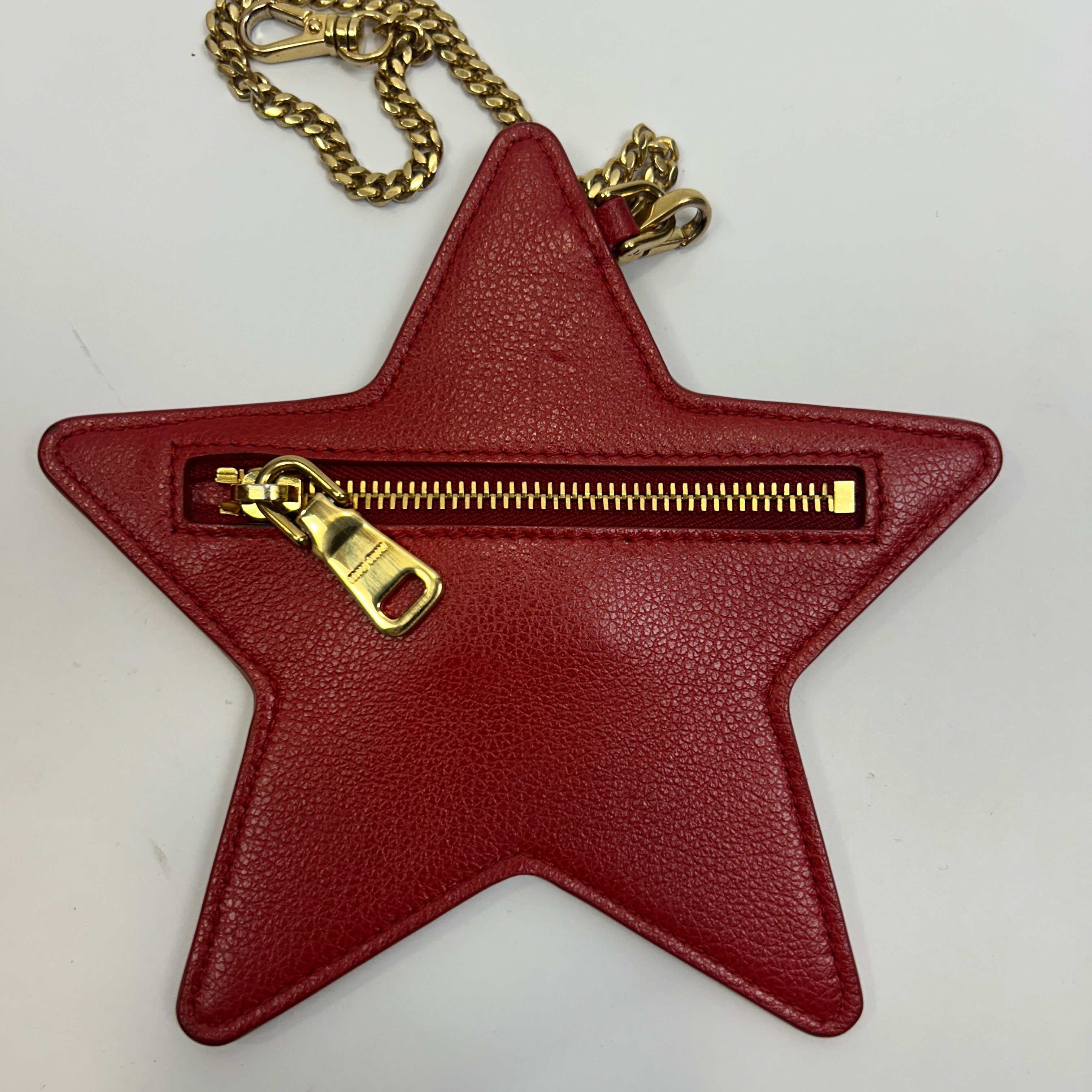 Miu Miu Red Leather Large Zippered Star Bag Charm
