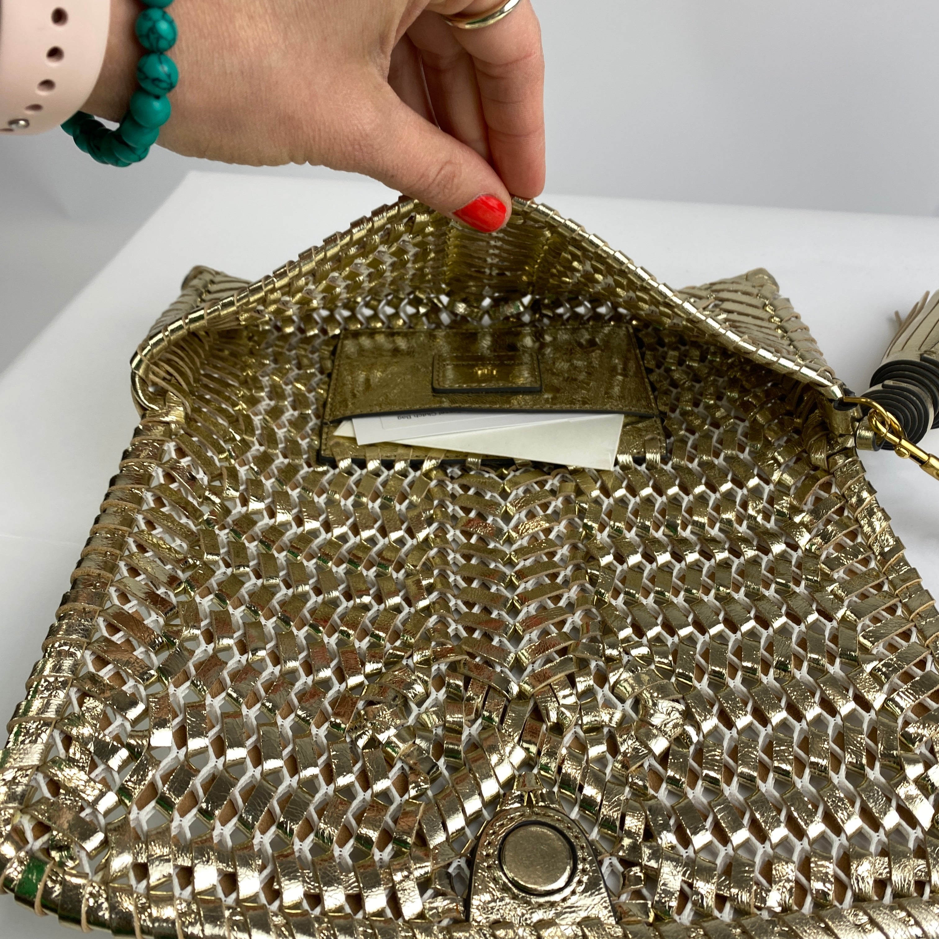 Anya Hindmarch New £475 Gold Neeson Tassel Clutch Bag