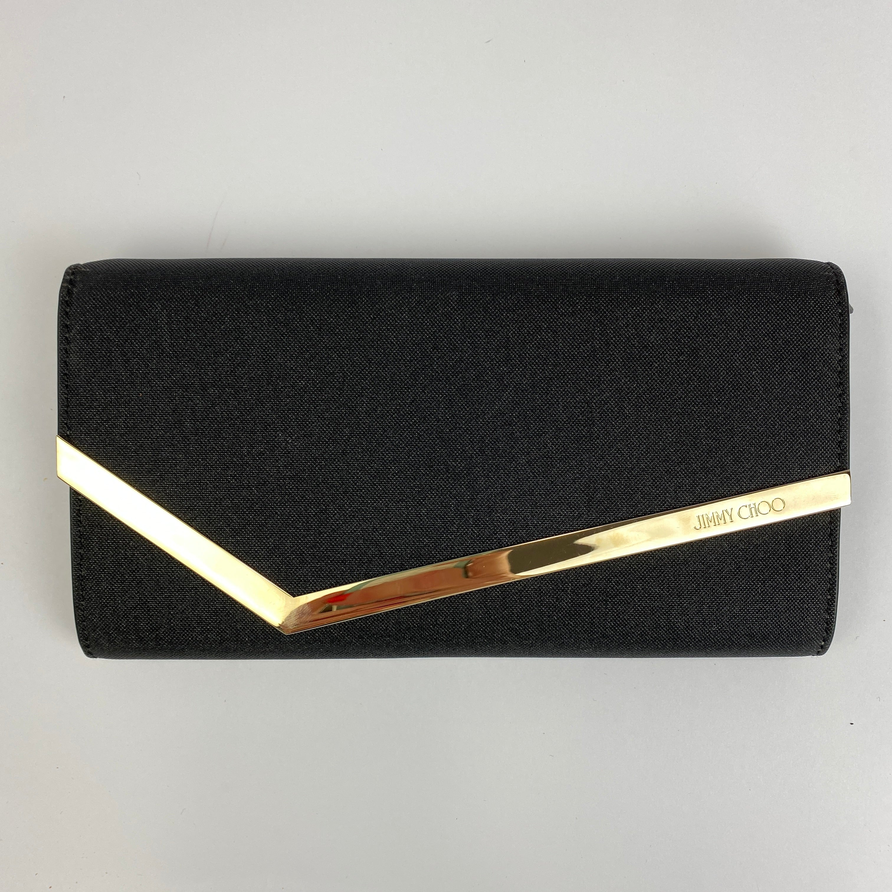 Jimmy Choo New £650 Black Metallic Emmie Envelope Bag