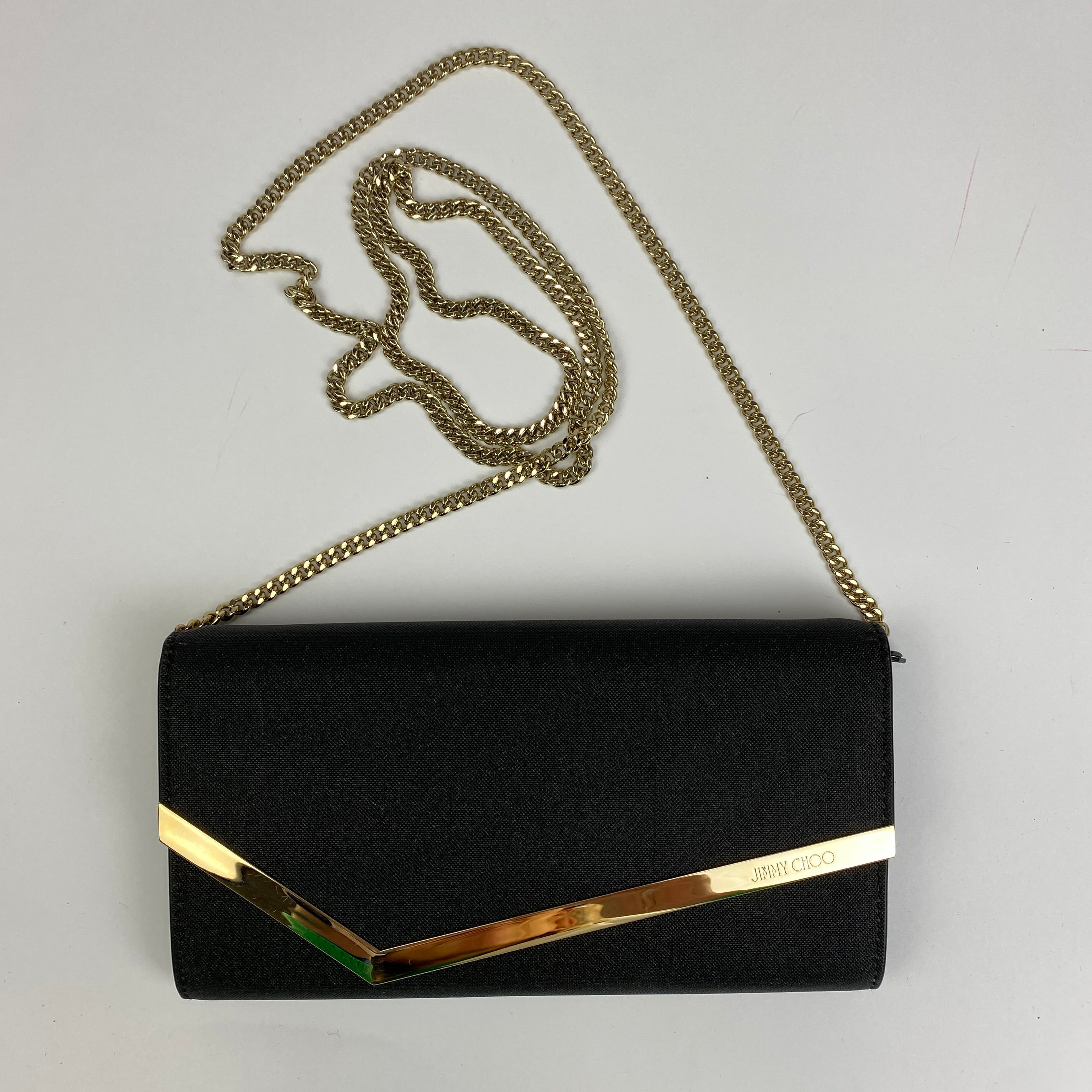 Jimmy Choo New £650 Black Metallic Emmie Envelope Bag