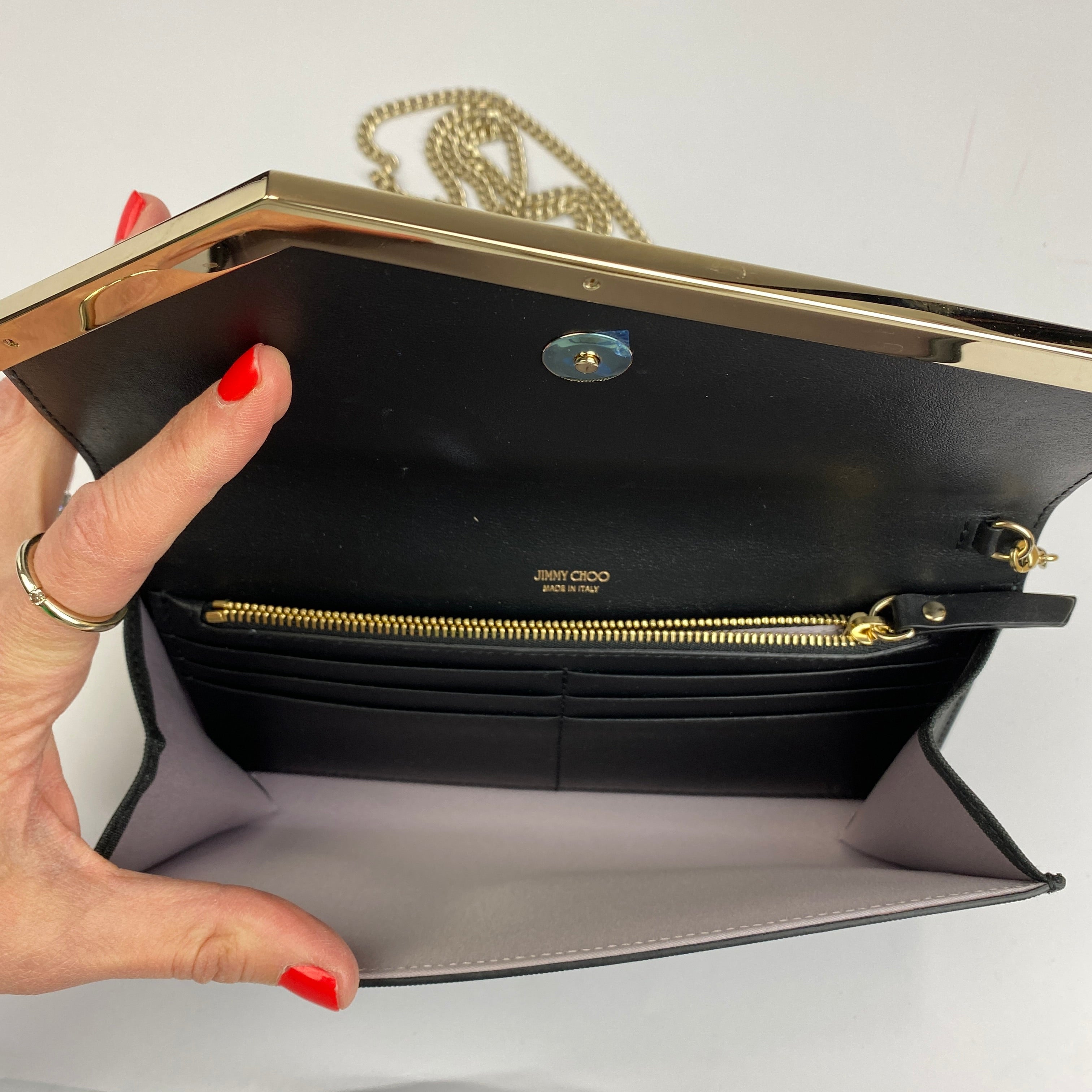 Jimmy Choo New £650 Black Metallic Emmie Envelope Bag
