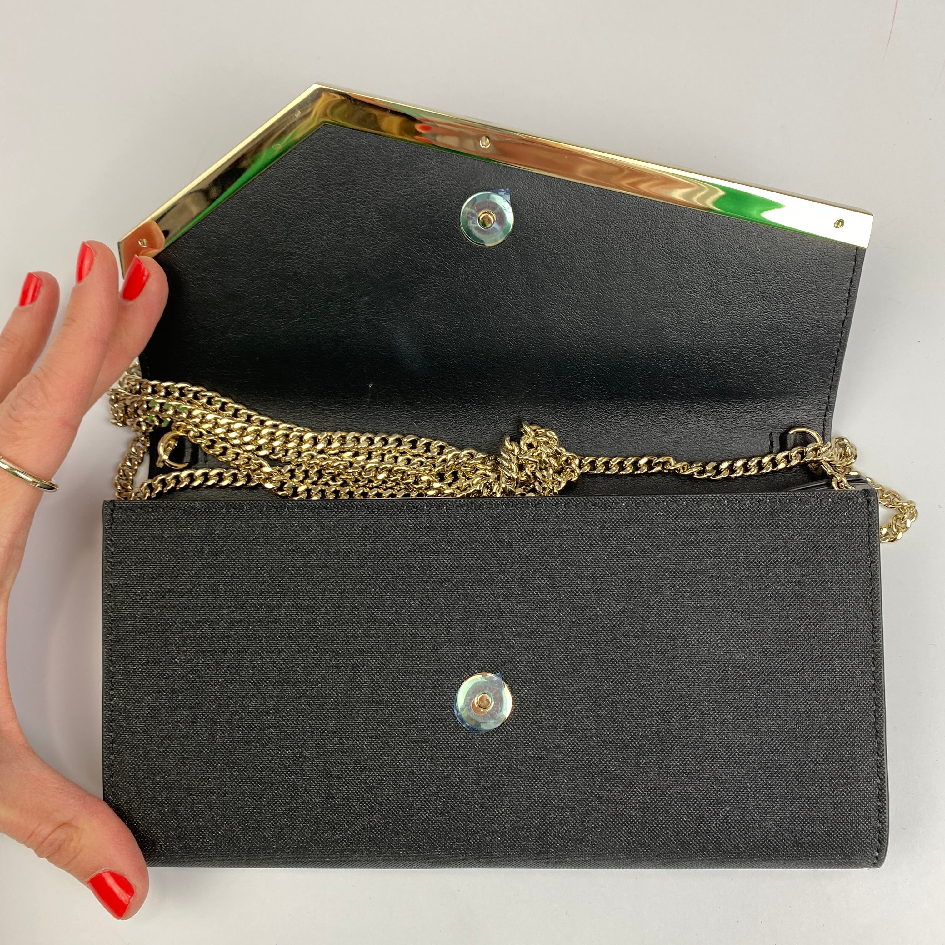 Jimmy Choo New £650 Black Metallic Emmie Envelope Bag