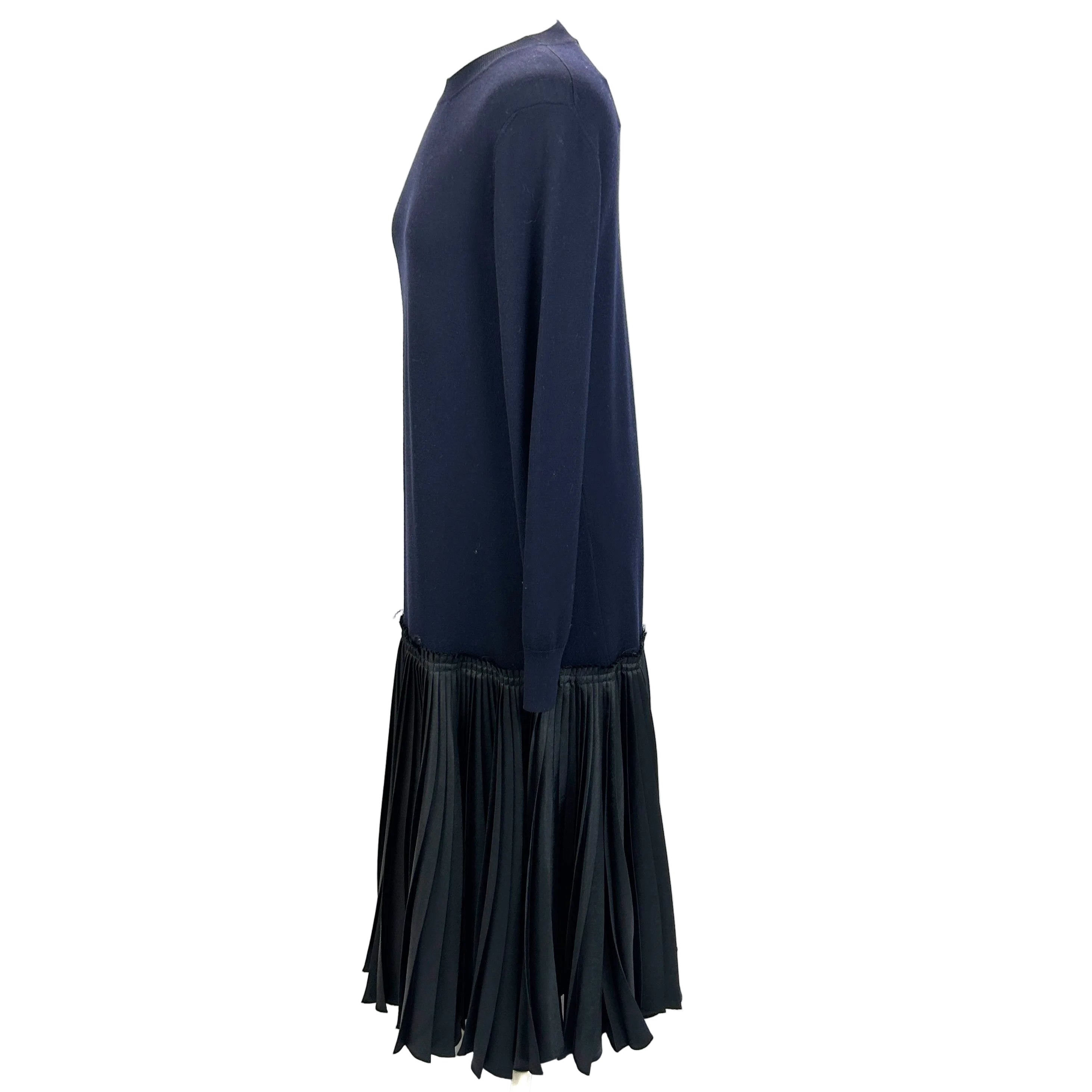 Jil Sander Navy Wool Knit & Satin Plisse Maxi Dress XXS