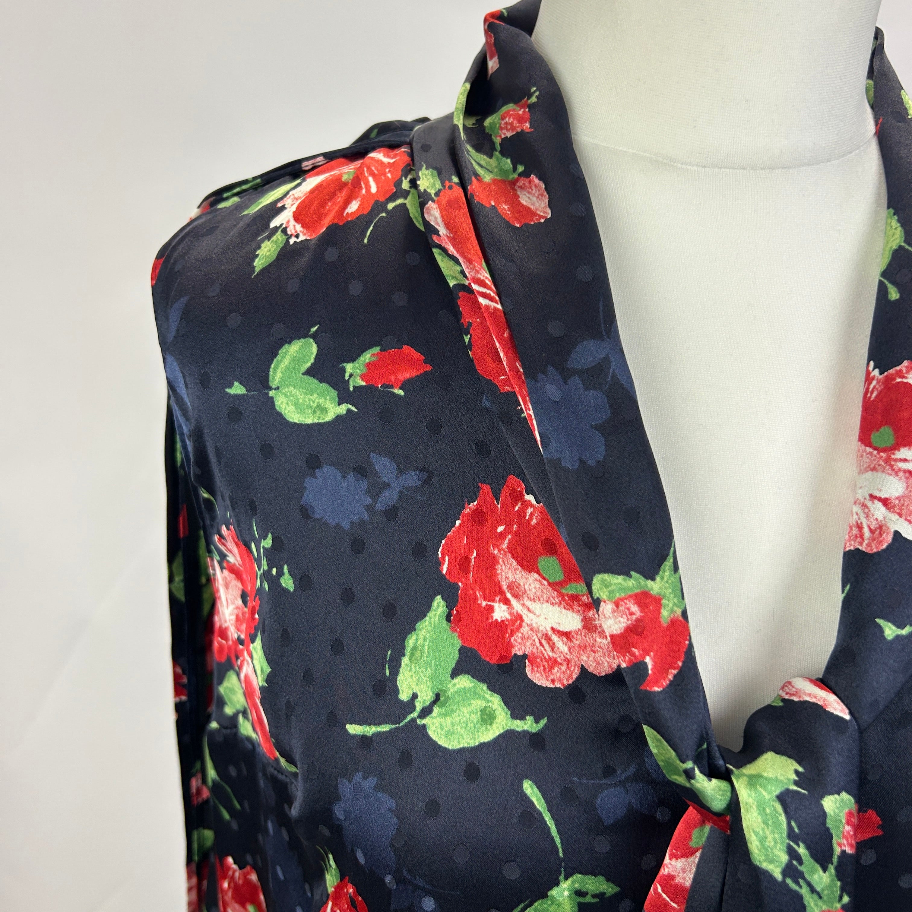 Magda Butrym £1200 Navy Rosę Print Silk Swing Dress XXS