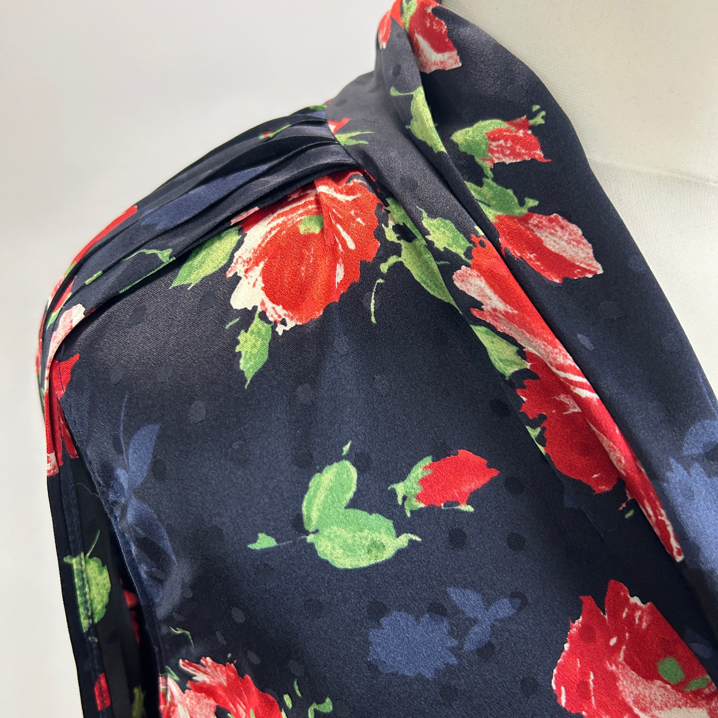 Magda Butrym £1200 Navy Rosę Print Silk Swing Dress XXS