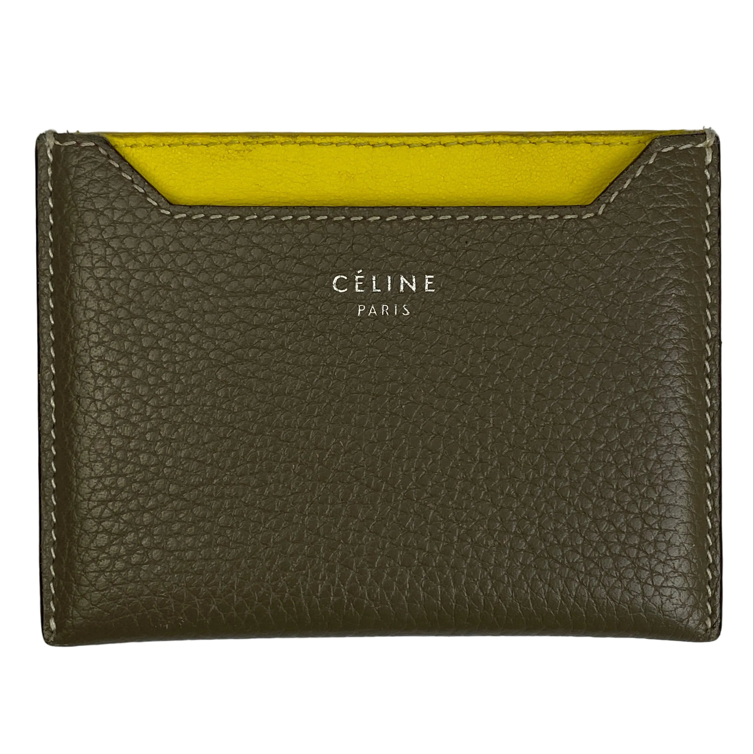 Celine Sage & Yellow Calfskin Card Holder