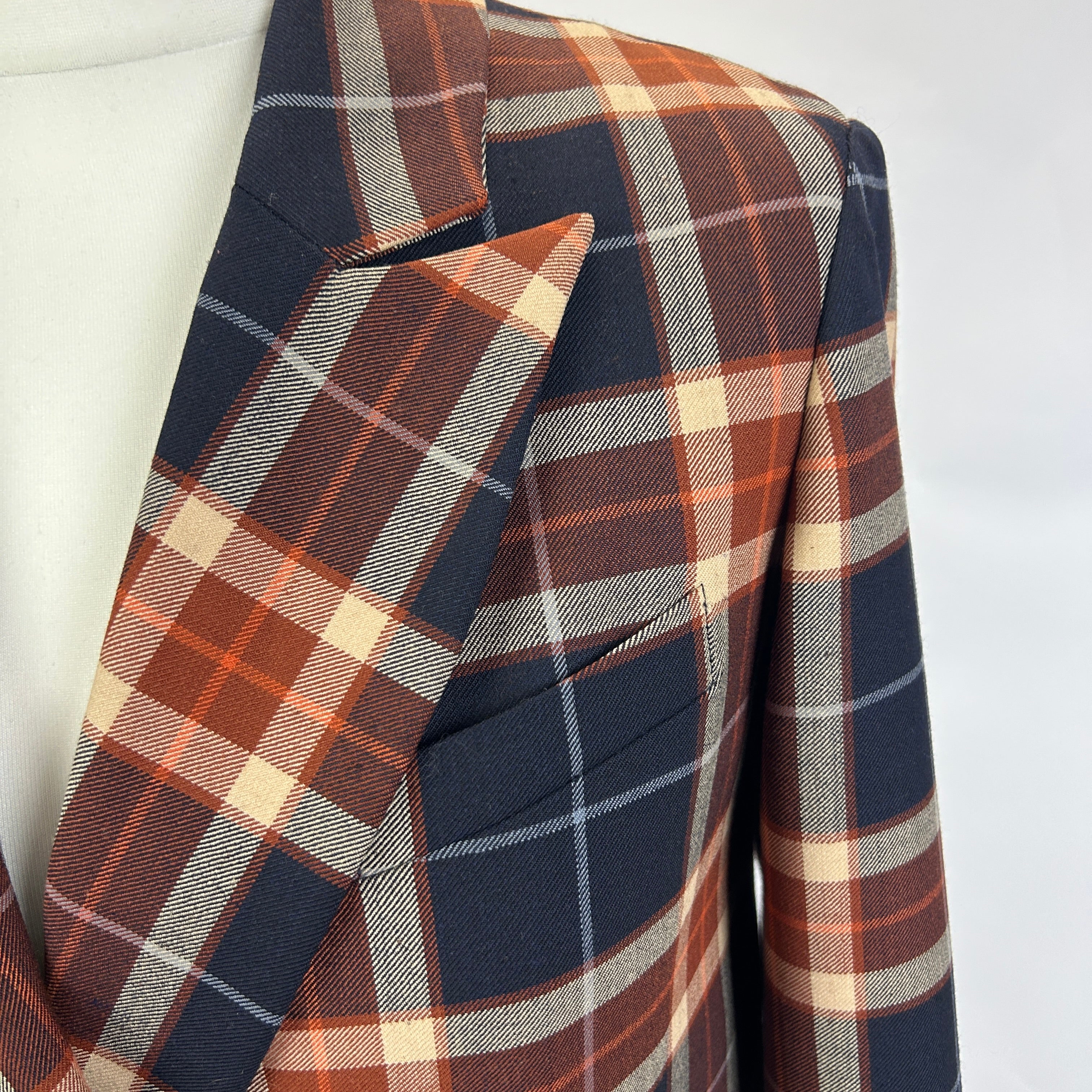 Alysi £425 Navy & Terracotta Check Wool Mix Jacket XS