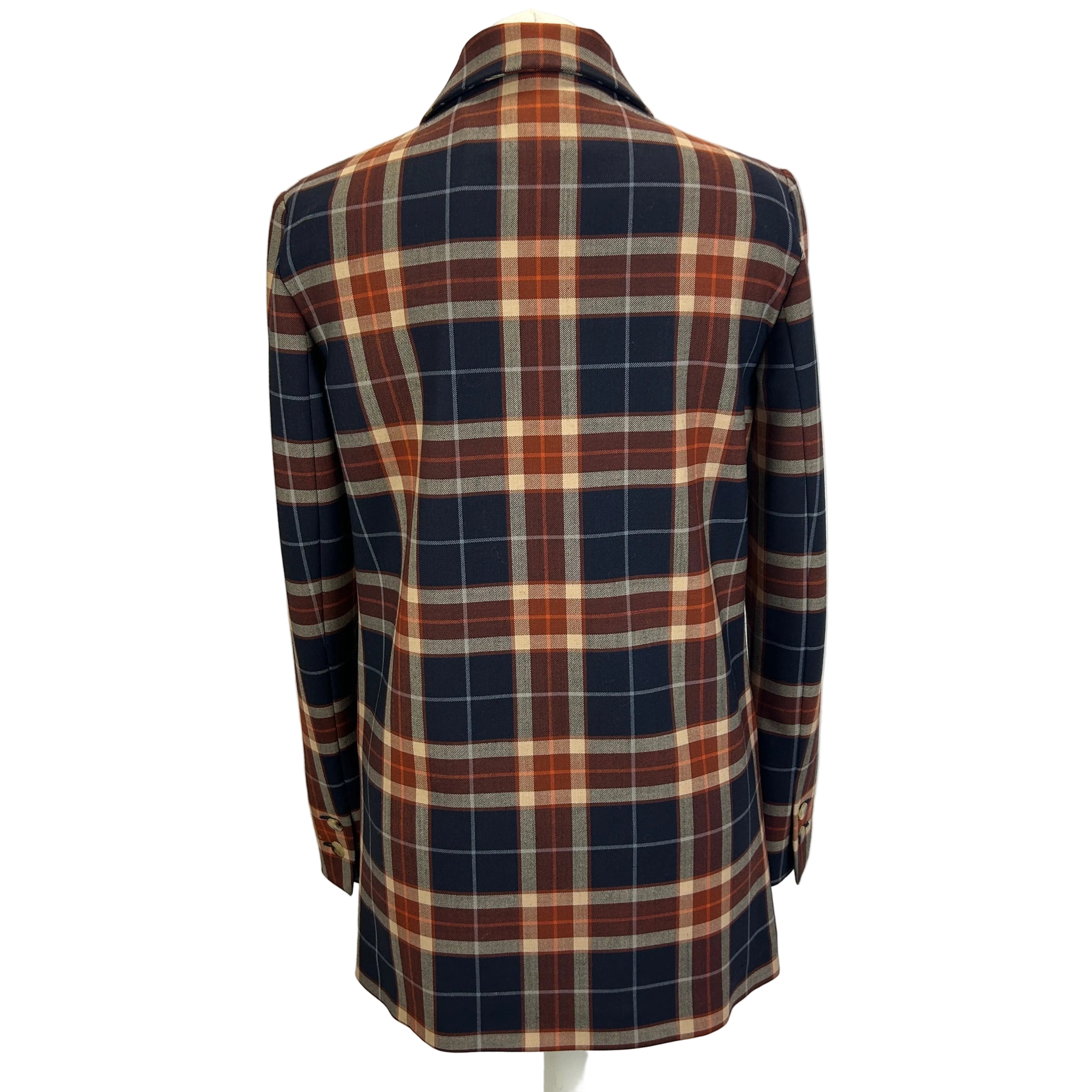 Alysi £425 Navy & Terracotta Check Wool Mix Jacket XS