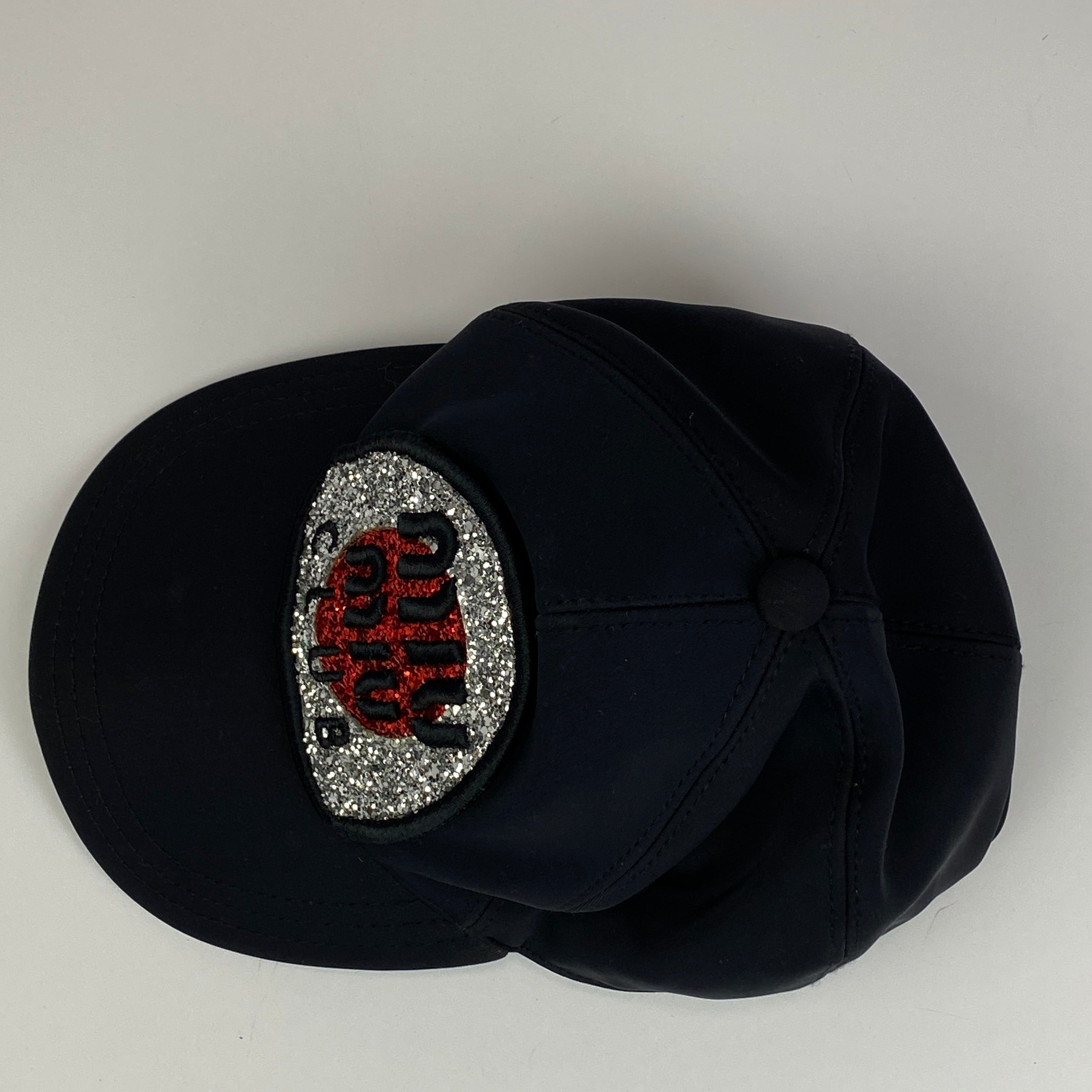 Miu Miu £260 Black Glitter Miu Miu Club Baseball Cap S