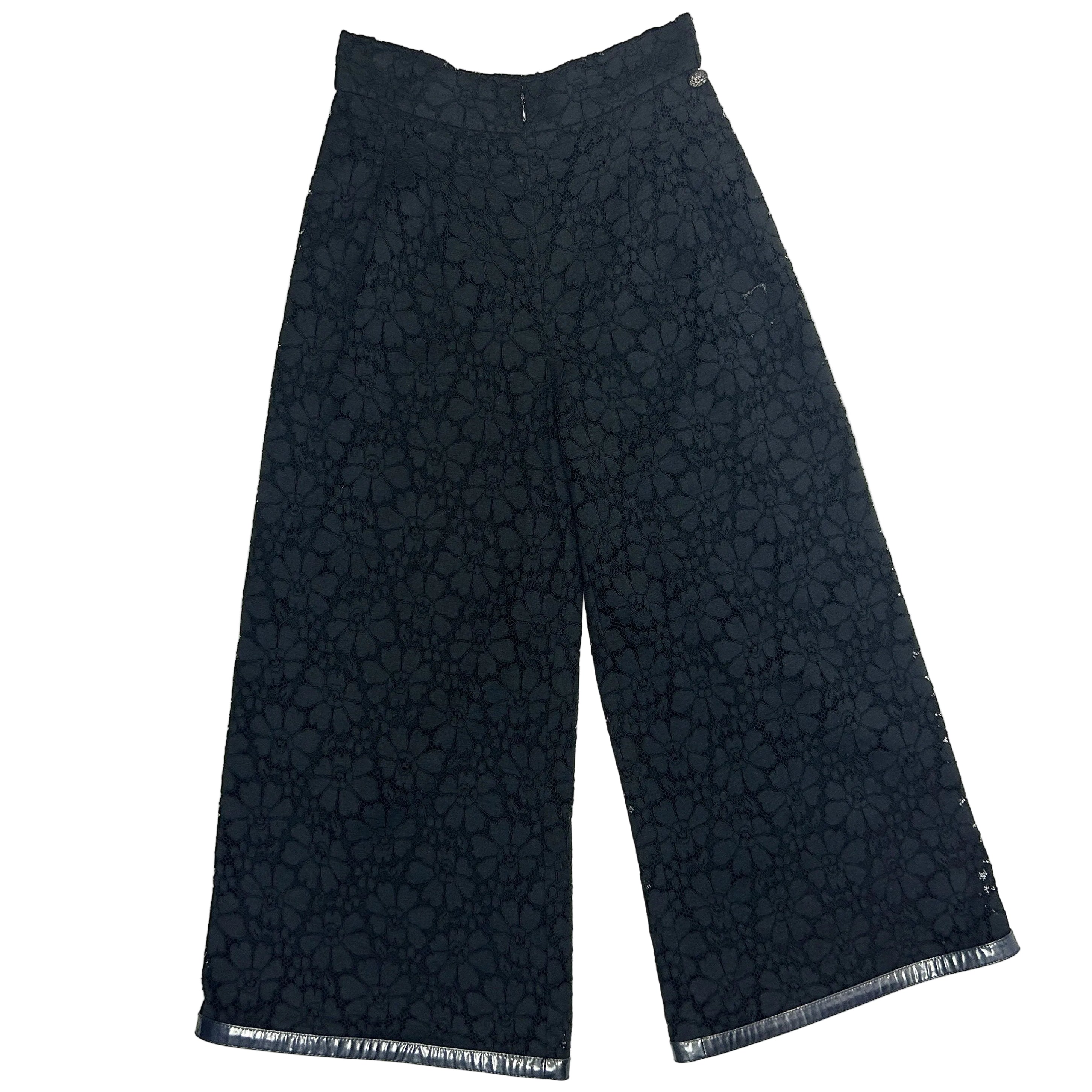 Chanel Black Lace Wide Leg Crop Pants XXS
