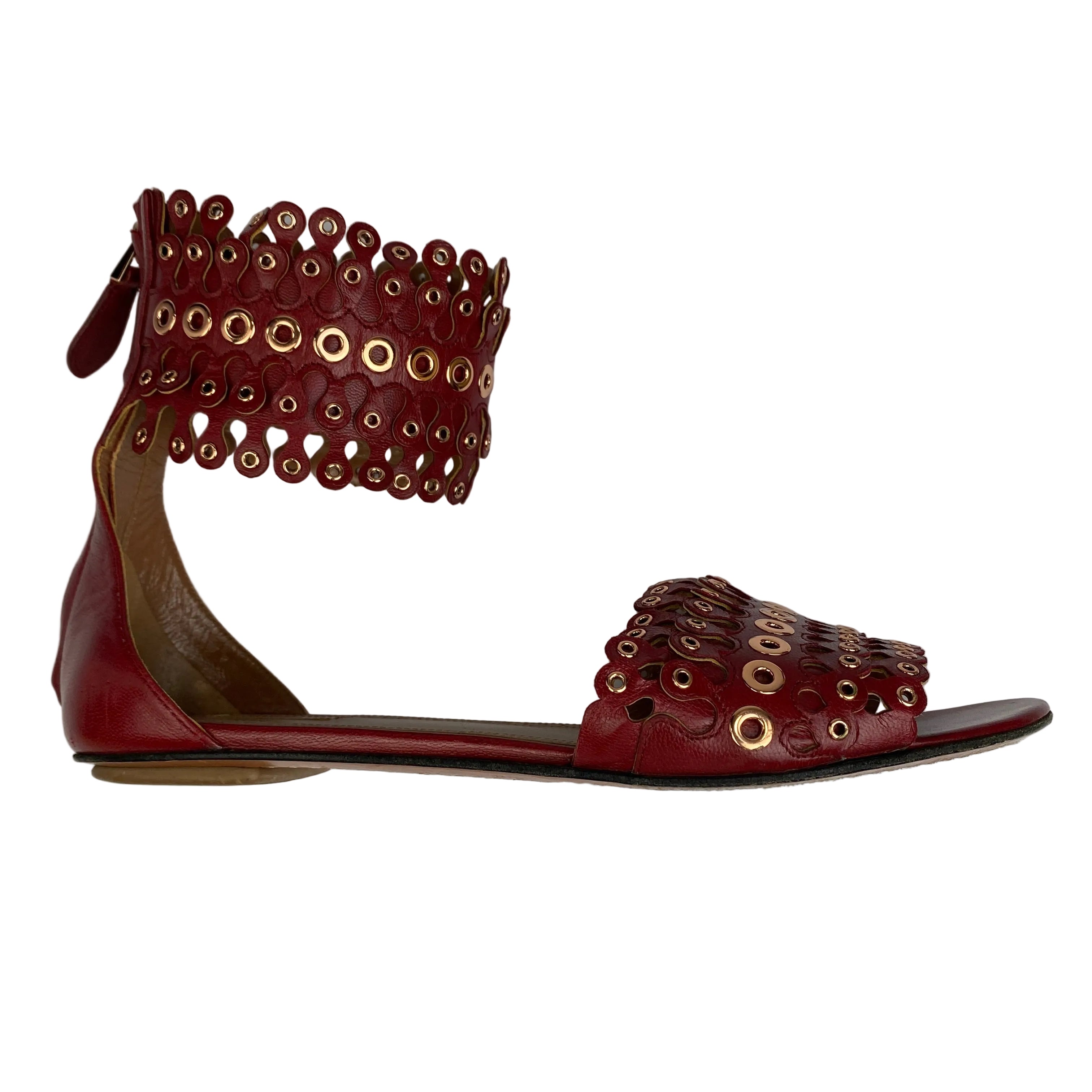 Alaia Red & Rose Gold Lasercut Gladiator Sandals 38.5