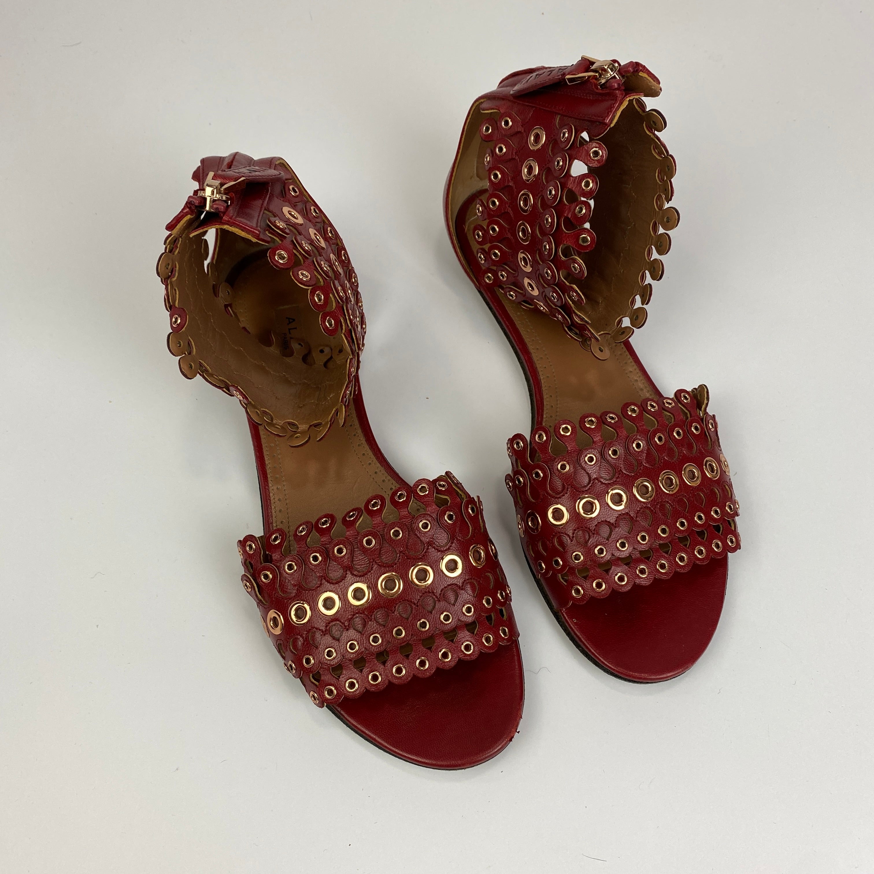 Alaia Red & Rose Gold Lasercut Gladiator Sandals 38.5