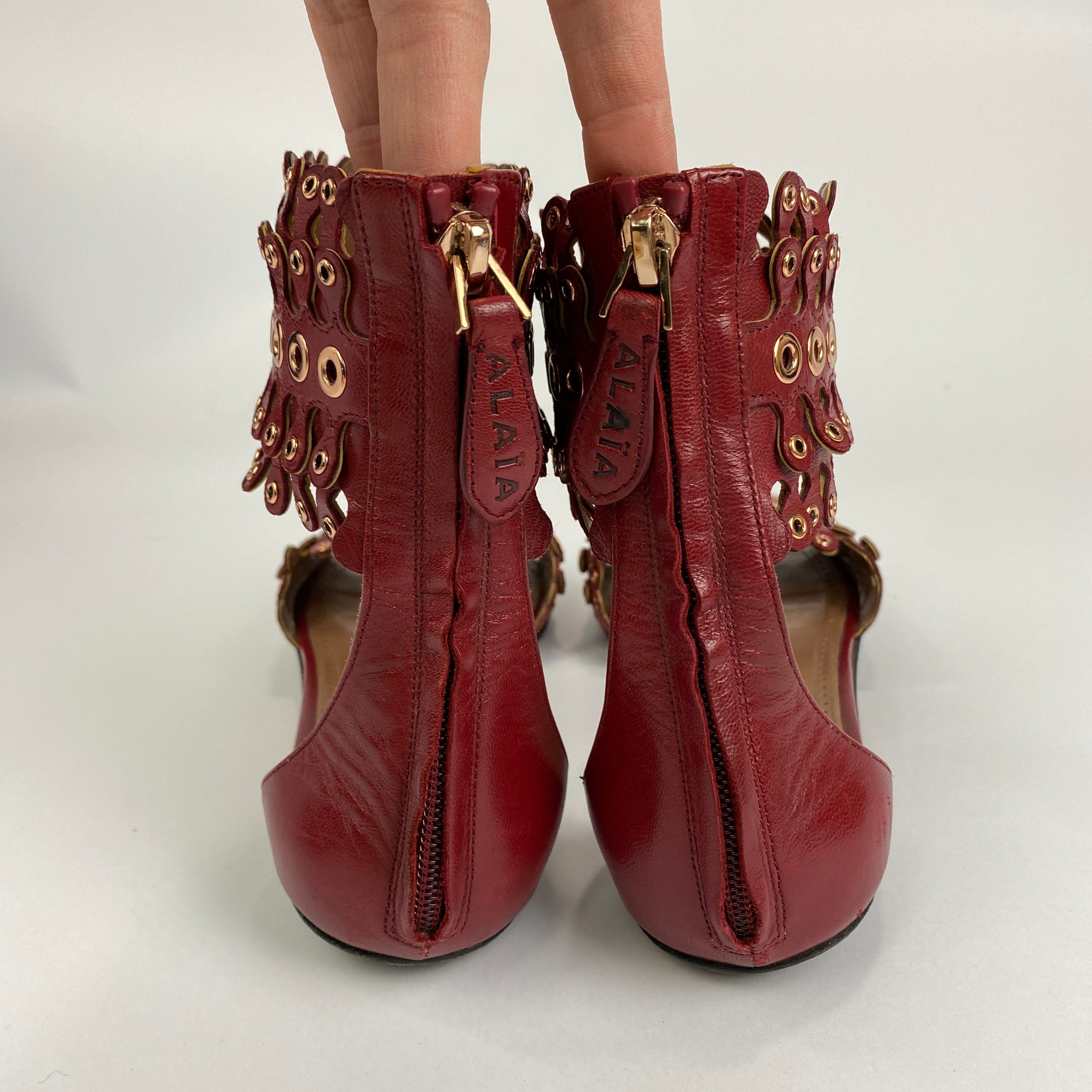 Alaia Red & Rose Gold Lasercut Gladiator Sandals 38.5