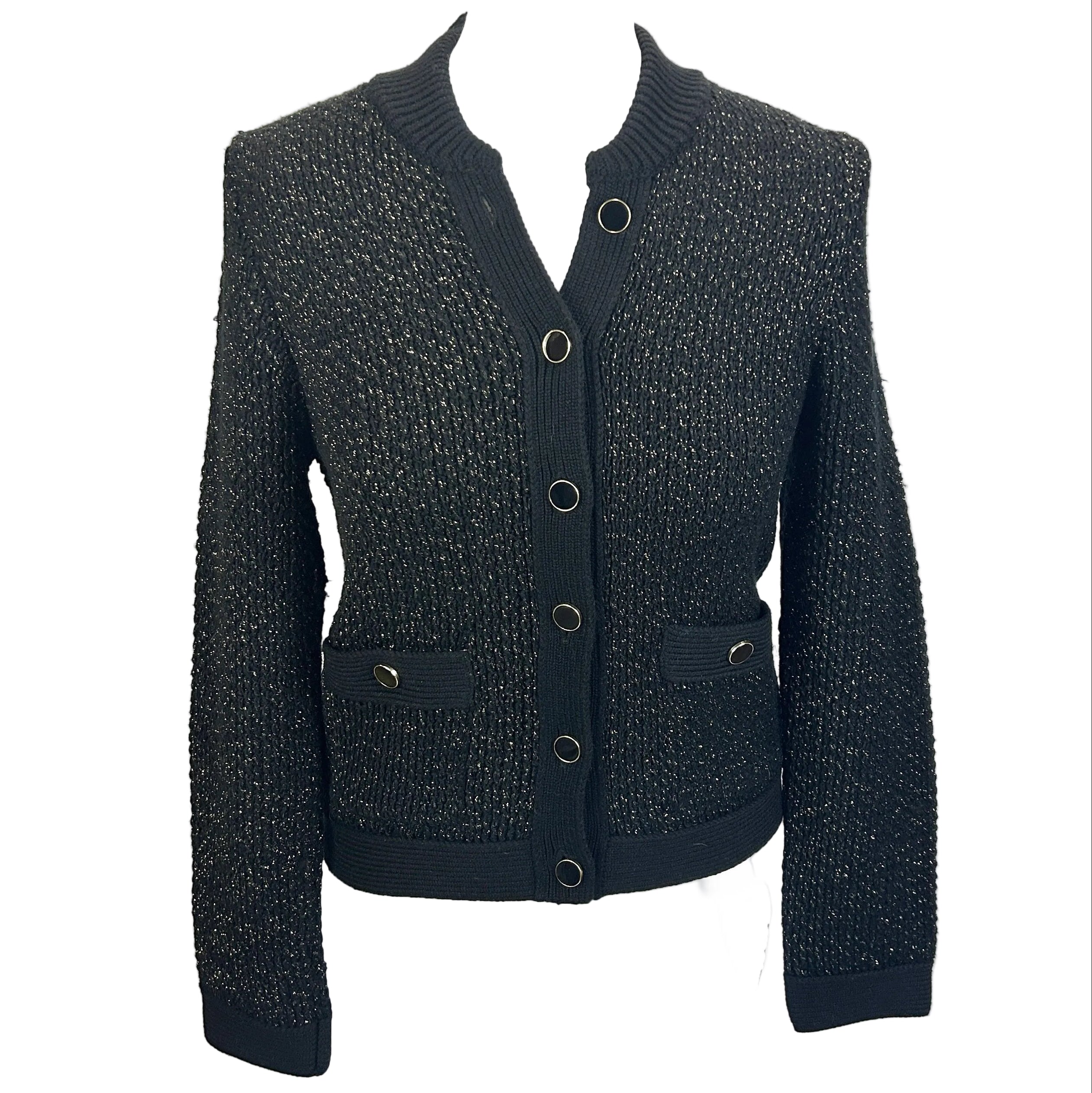Me&Em Black & Gold Textured Knit Cardigan S